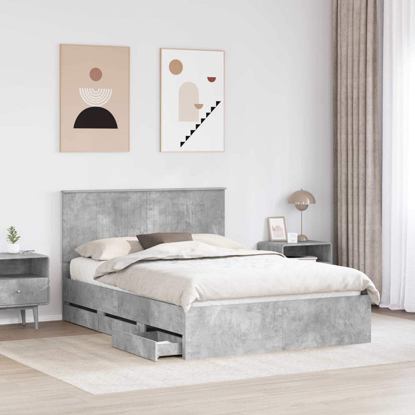 vidaXL Σκελετός Κρεβατιού Σκυρόδεμα Γκρι 140 x 200 cm Μηχανήματος Ξύλο