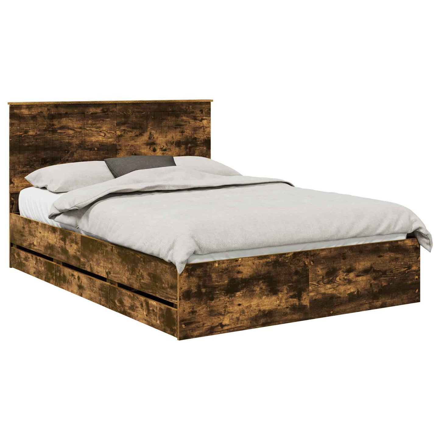 vidaXL Σκελετός Κρεβατιού Καπνιστό Δρύς 140 x 190 cm Μηχανήματος Ξύλο