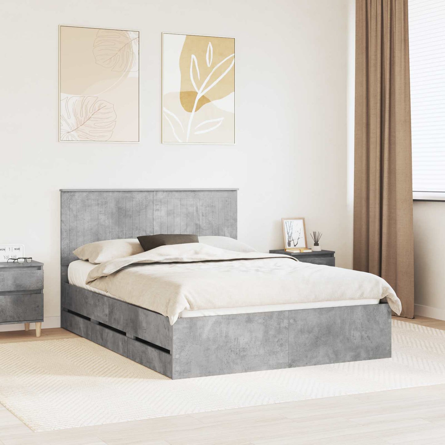vidaXL Σκελετός Κρεβατιού Σκυρόδεμα Γκρι 135 x 190 cm Μηχανήματος Ξύλο