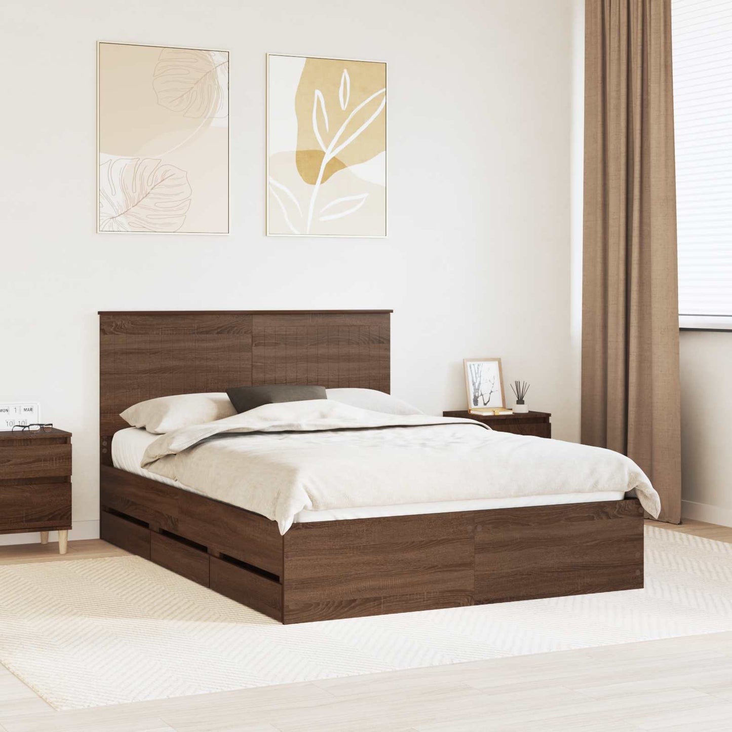 vidaXL Σκελετός Κρεβατιού Καφέ δρυς 135 x 190 cm Μηχανήματος Ξύλο