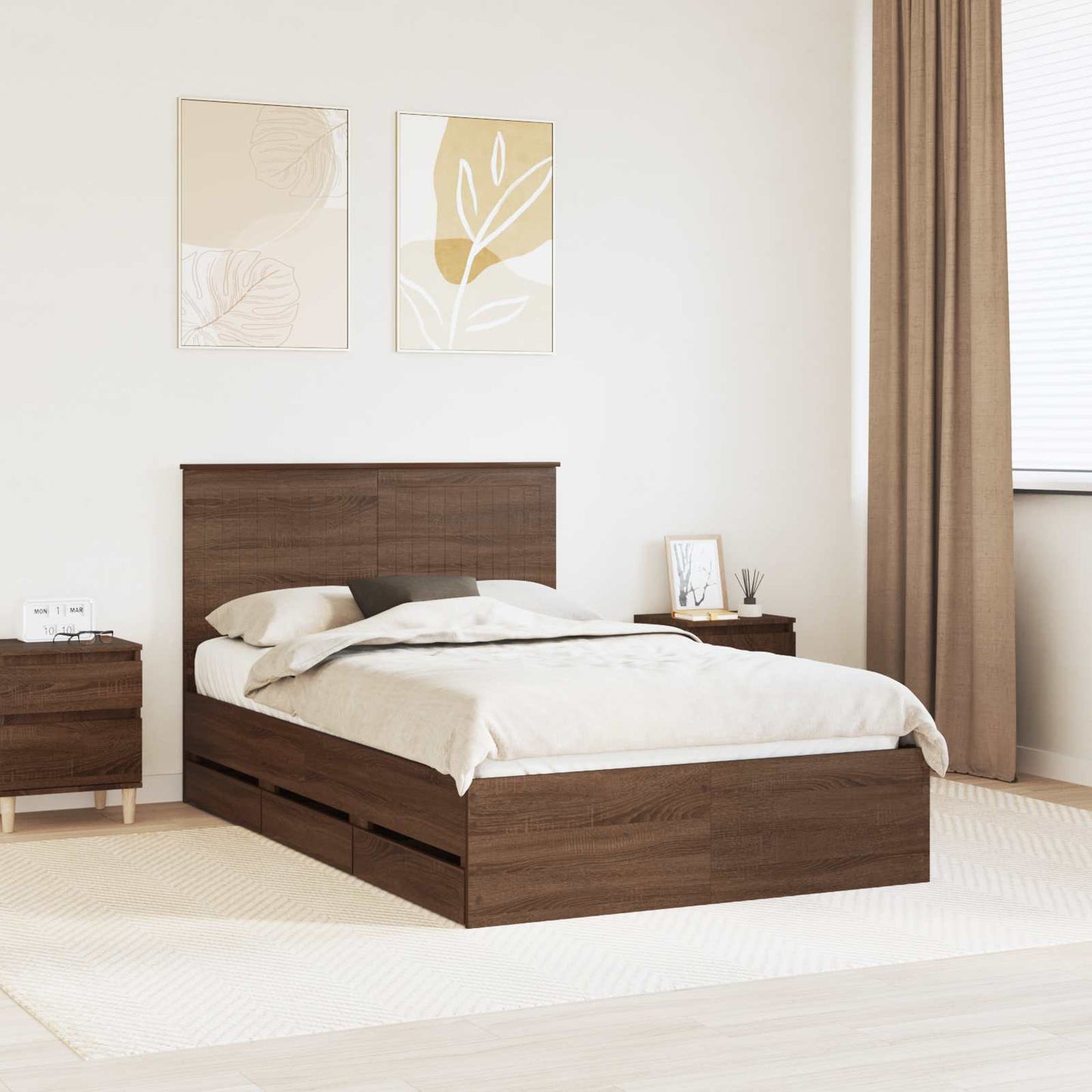 vidaXL Σκελετός Κρεβατιού Καφέ δρυς 120 x 190 cm Μηχανήματος Ξύλο