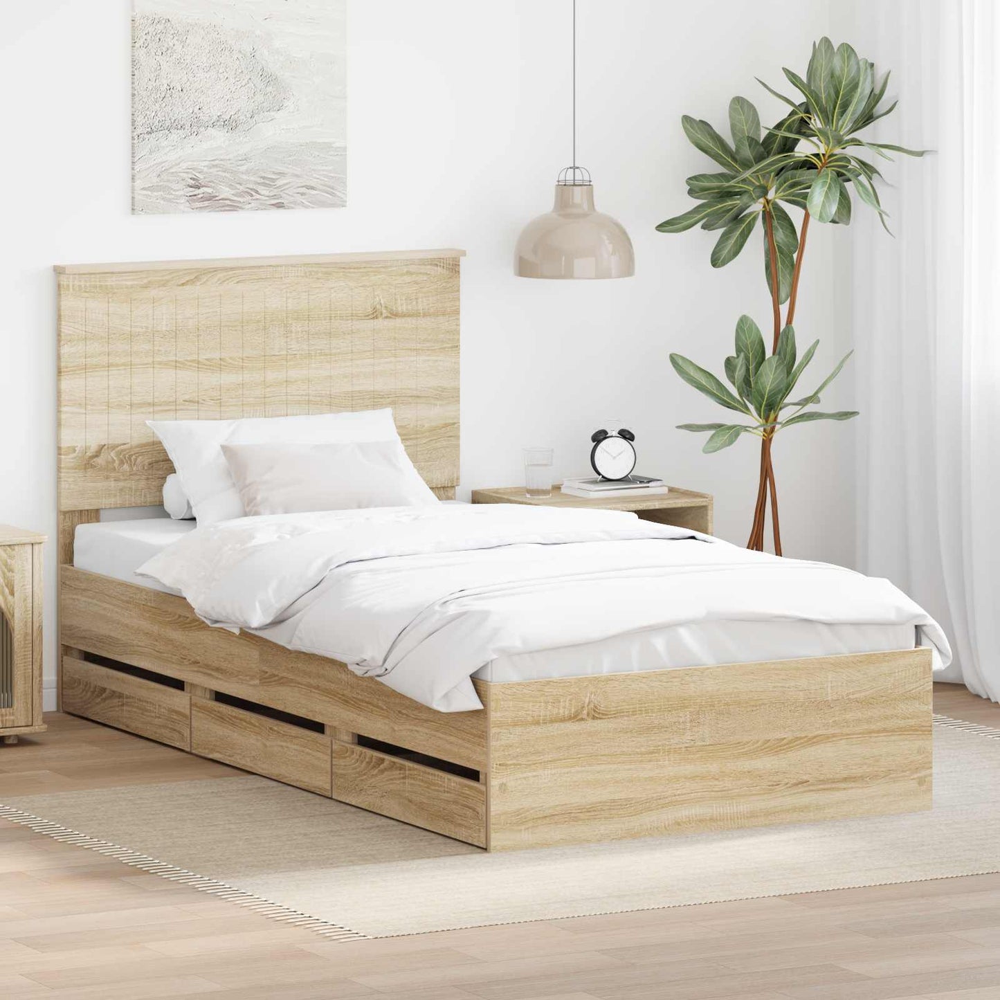 vidaXL Σκελετός Κρεβατιού Δρύς Sonoma 100 x 200 cm Μηχανήματος Ξύλο