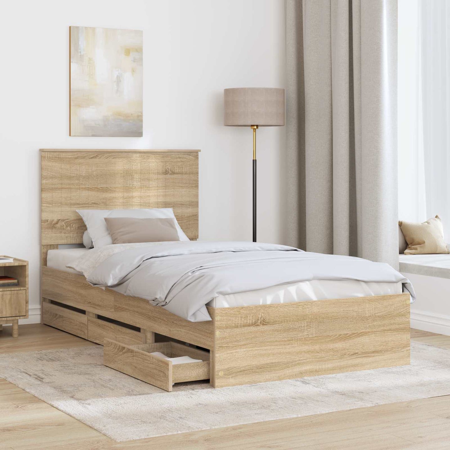 vidaXL Σκελετός Κρεβατιού Δρύς Sonoma 100 x 200 cm Μηχανήματος Ξύλο