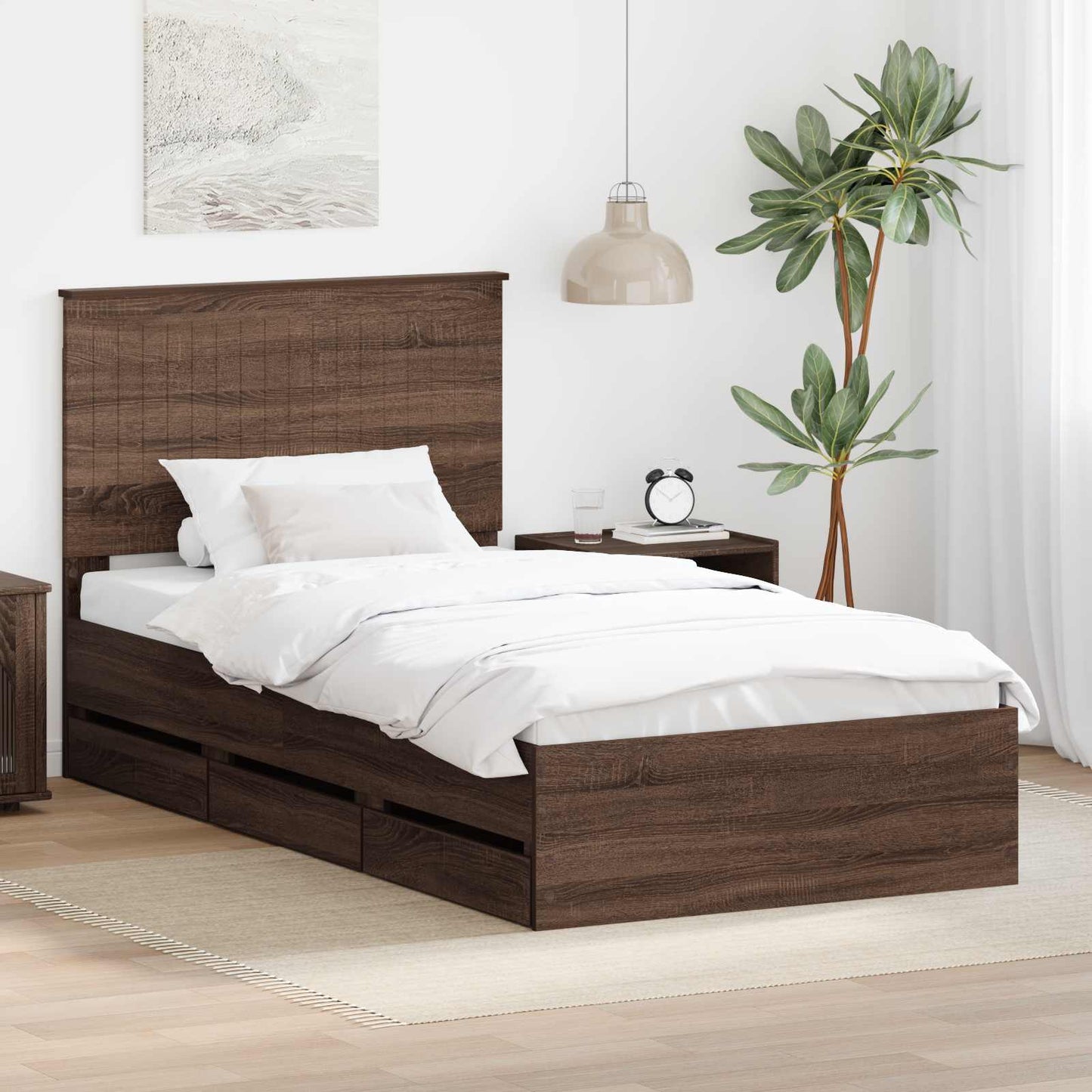 vidaXL Σκελετός Κρεβατιού Καφέ δρυς 100 x 200 cm Μηχανήματος Ξύλο
