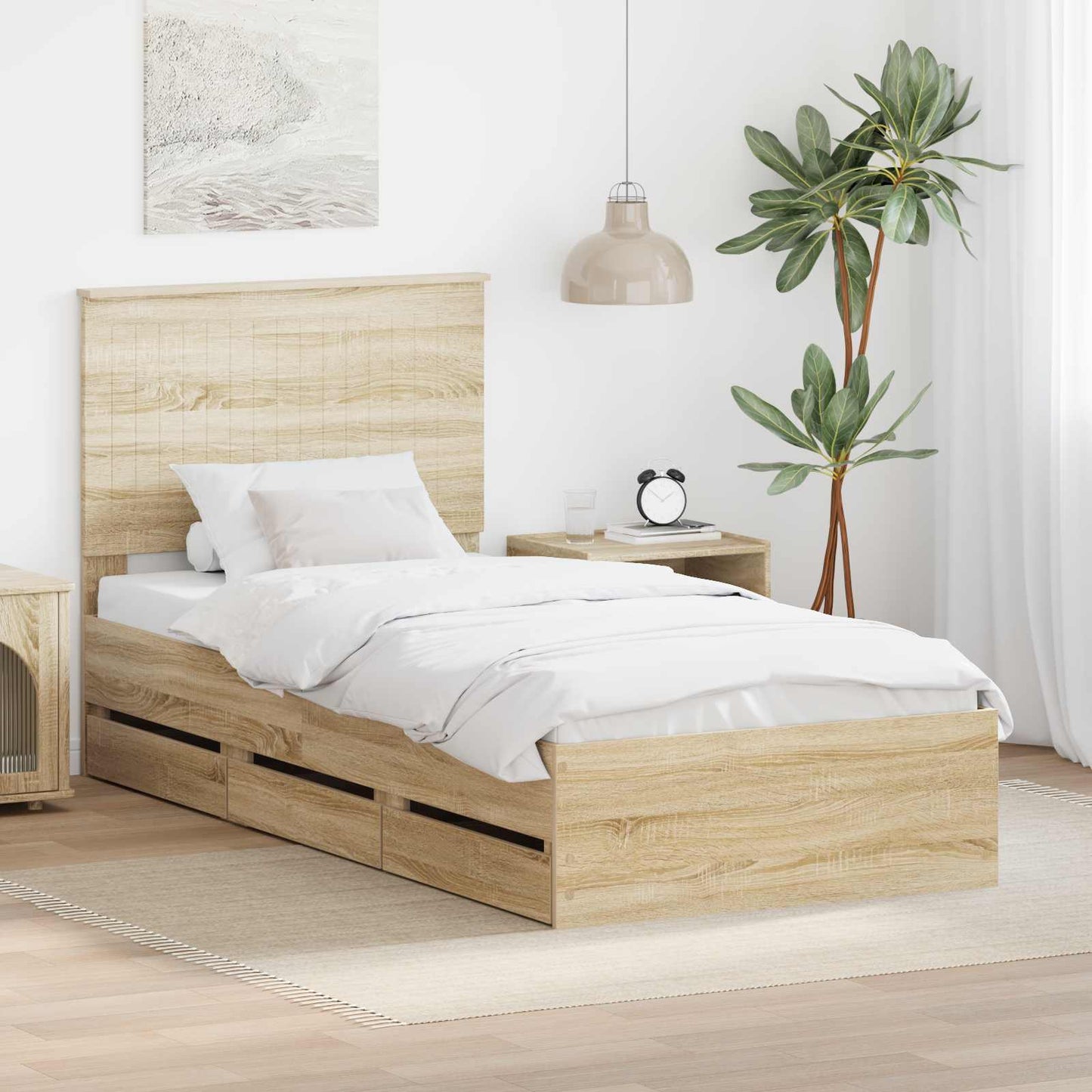 vidaXL Σκελετός Κρεβατιού Δρύς Sonoma 90 x 200 cm Μηχανήματος Ξύλο