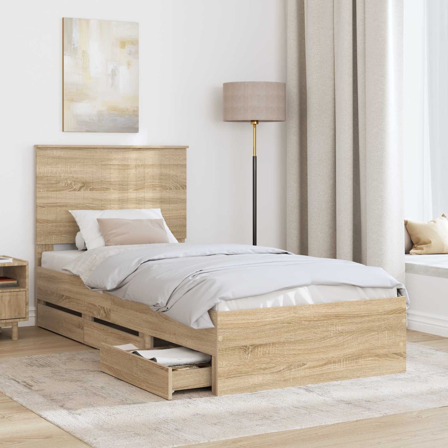 vidaXL Σκελετός Κρεβατιού Δρύς Sonoma 90 x 200 cm Μηχανήματος Ξύλο