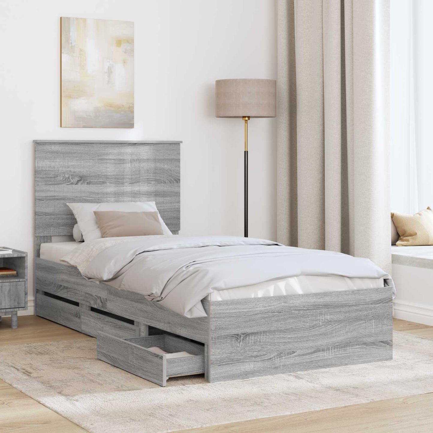 vidaXL Σκελετός Κρεβατιού Γκρίζο Σονομα 90 x 200 cm Μηχανήματος Ξύλο
