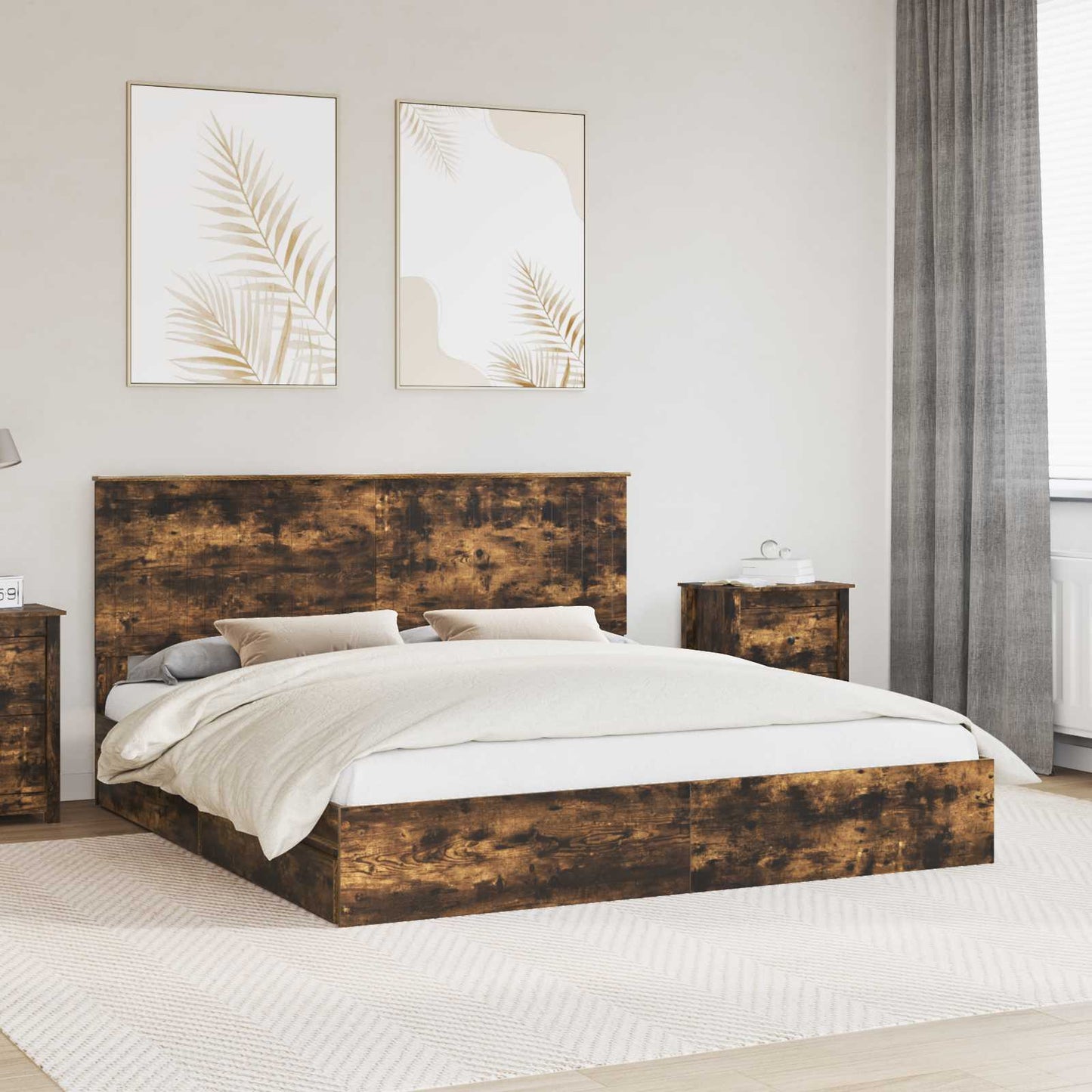 vidaXL Κρεβάτι Αποθήκης Καπνιστό Δρύς 180 x 200 cm Επεξεργασμένο ξύλο