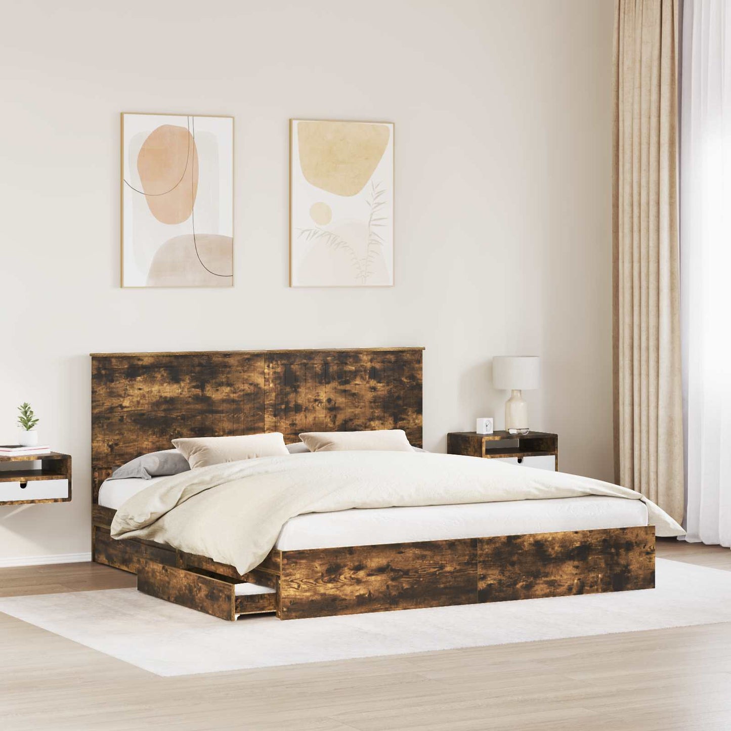 vidaXL Κρεβάτι Αποθήκης Καπνιστό Δρύς 180 x 200 cm Επεξεργασμένο ξύλο