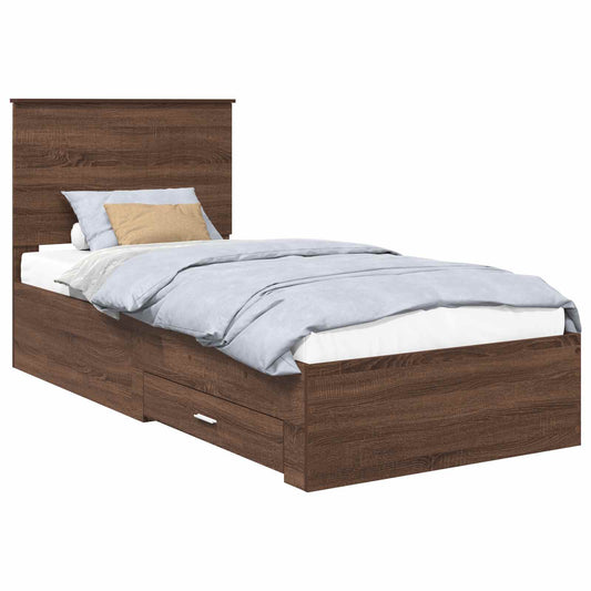 vidaXL Σκελετός Κρεβατιού με συρτάρι Καφέ Δρύινο και Ασημί 90 x 190 cm