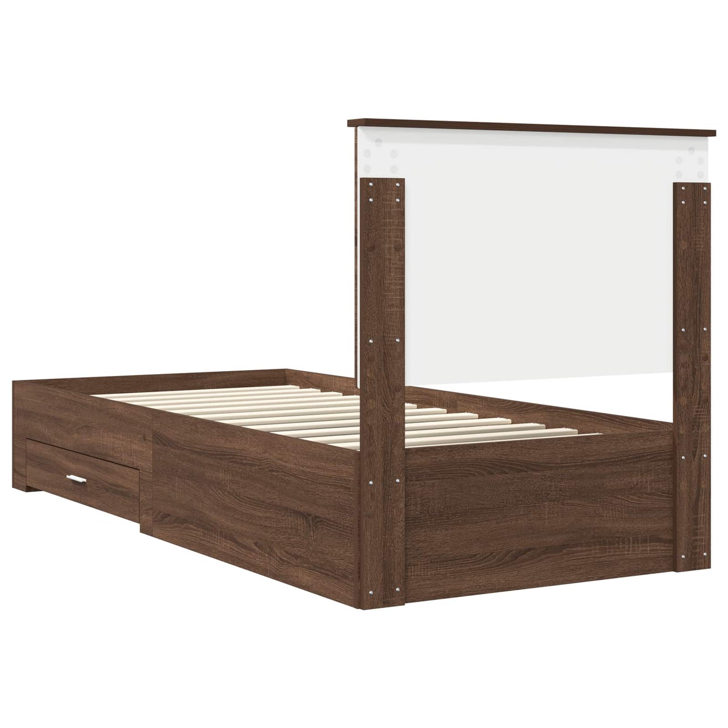 vidaXL Σκελετός Κρεβατιού με συρτάρι Καφέ Δρύινο και Ασημί 90 x 190 cm