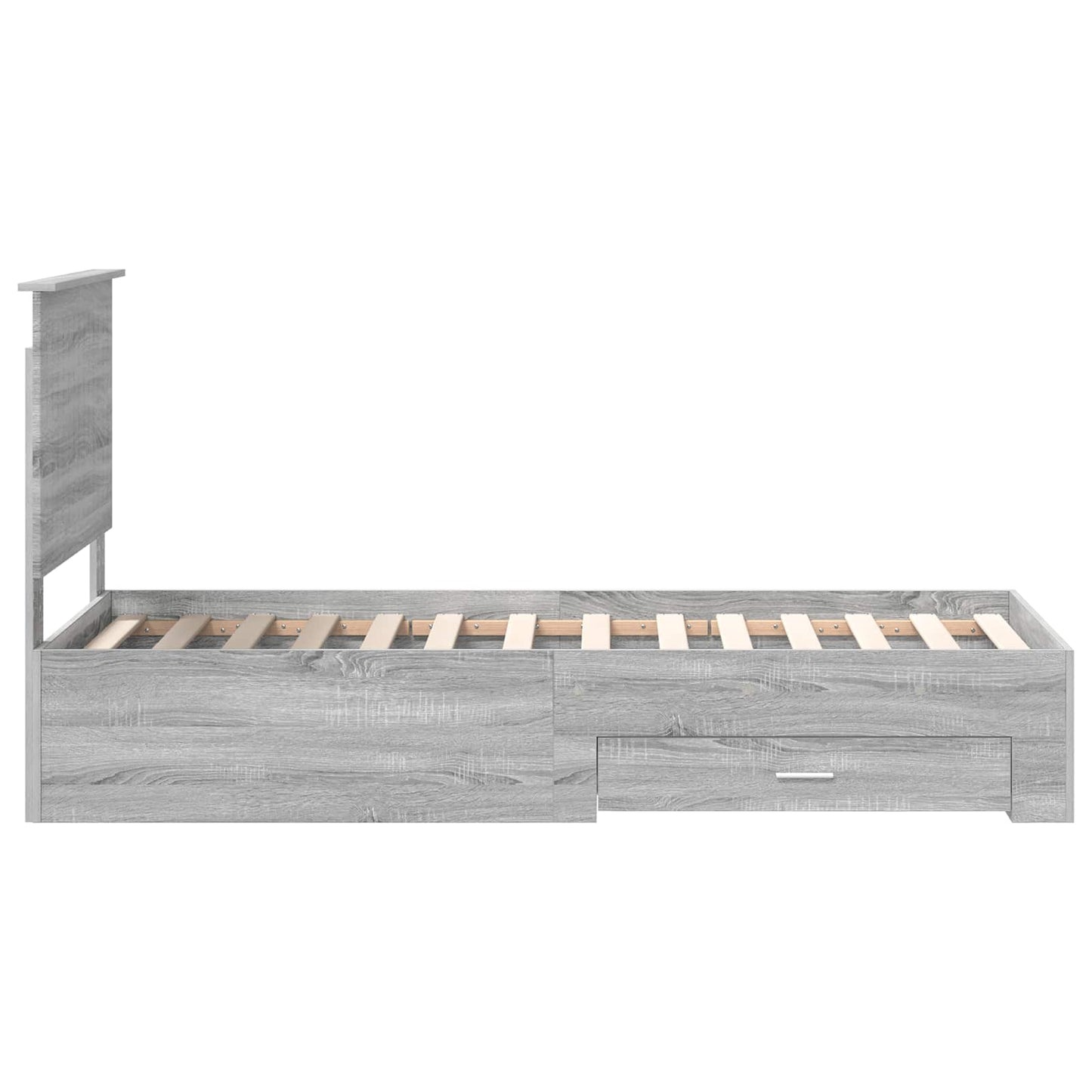 vidaXL Σκελετός Κρεβατιού με συρτάρι Γκρι Σονομά και Ασημί 75 x 190 cm