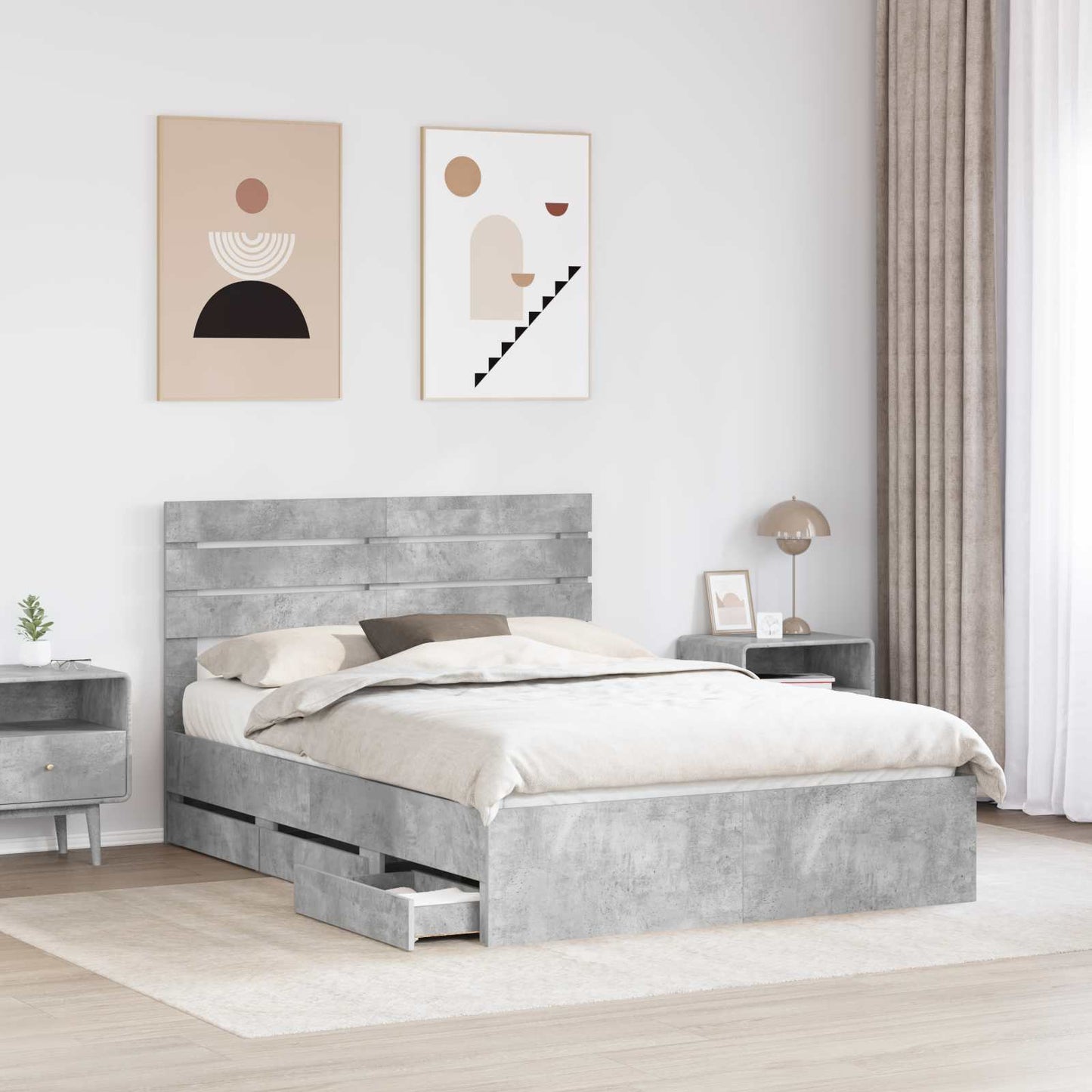 vidaXL Σκελετός Κρεβατιού Σκυρόδεμα Γκρι 160 x 200 cm Μηχανήματος Ξύλο