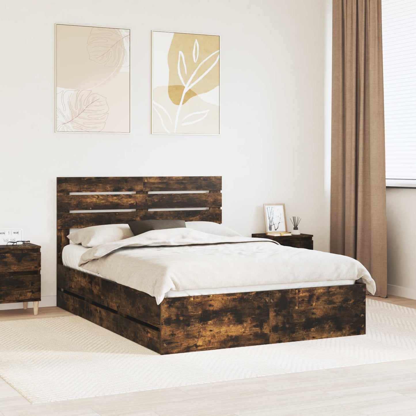 vidaXL Σκελετός Κρεβατιού Καπνιστό Δρύς 160 x 200 cm Μηχανήματος Ξύλο