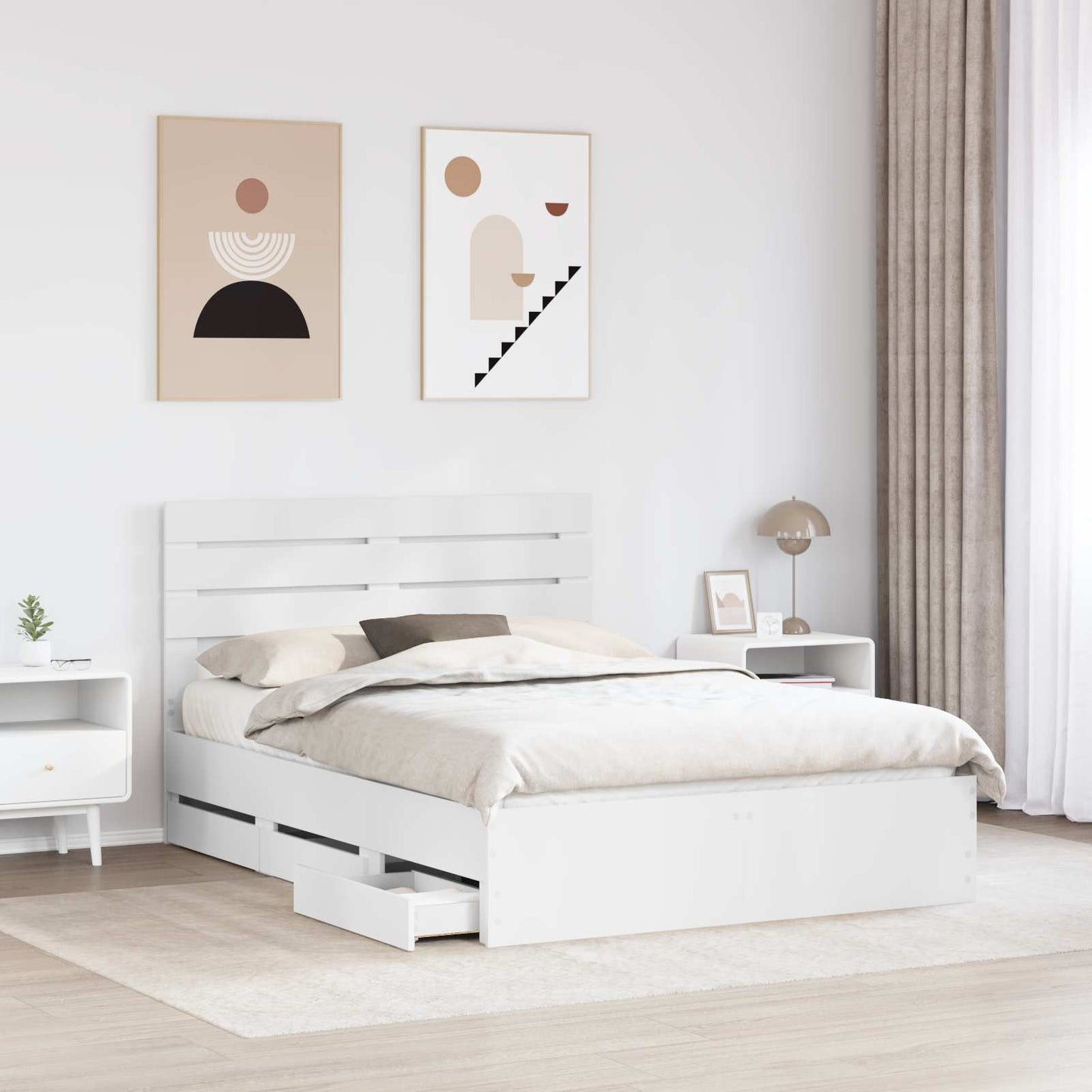 vidaXL Σκελετός Κρεβατιού Λευκό 150 x 200 cm Μηχανήματος Ξύλο