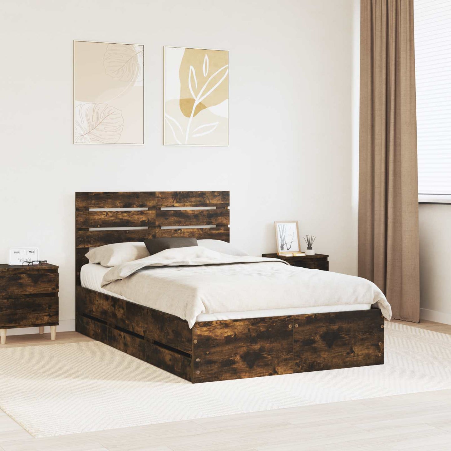 vidaXL Σκελετός Κρεβατιού Καπνιστό Δρύς 120 x 190 cm Μηχανήματος Ξύλο