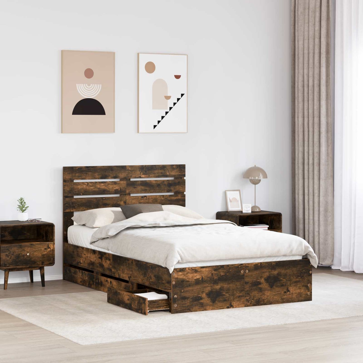 vidaXL Σκελετός Κρεβατιού Καπνιστό Δρύς 120 x 190 cm Μηχανήματος Ξύλο