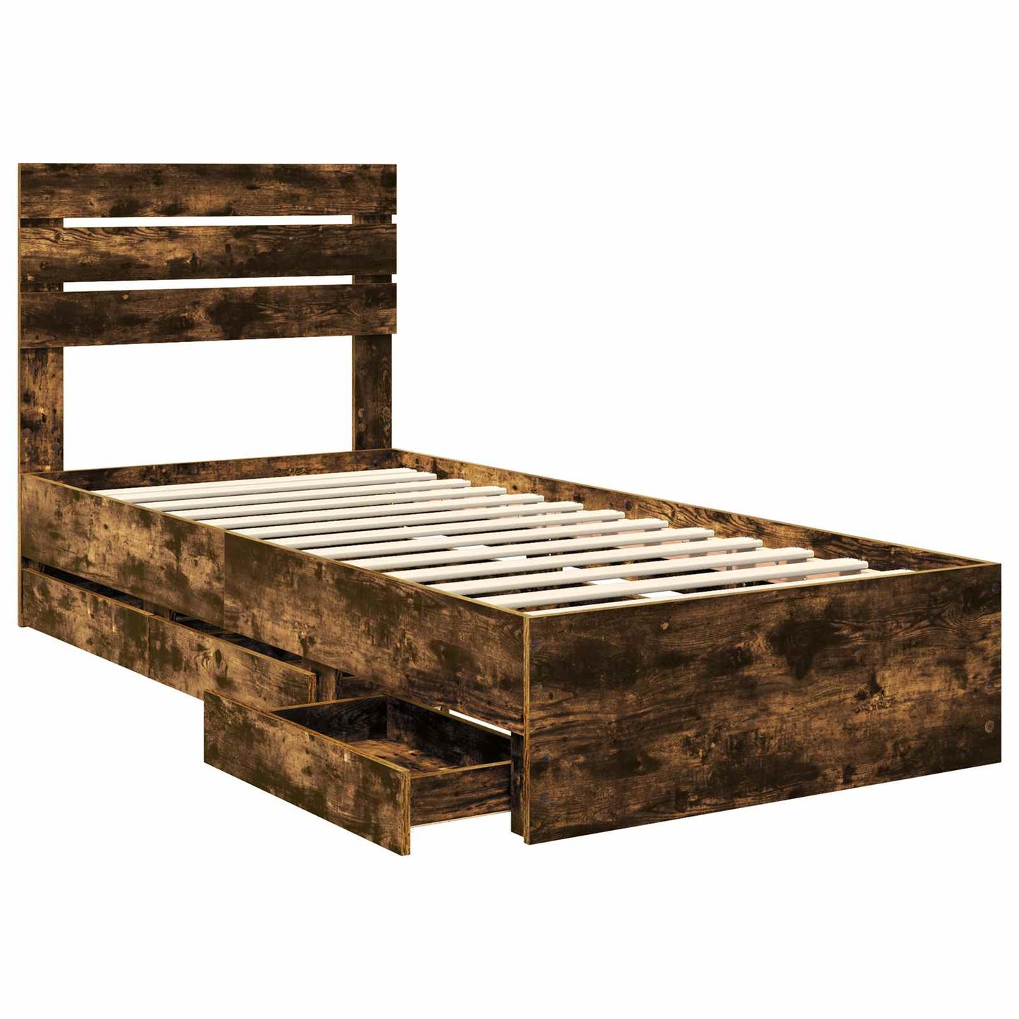 vidaXL Σκελετός Κρεβατιού Καπνιστό Δρύς 90 x 200 cm Μηχανήματος Ξύλο