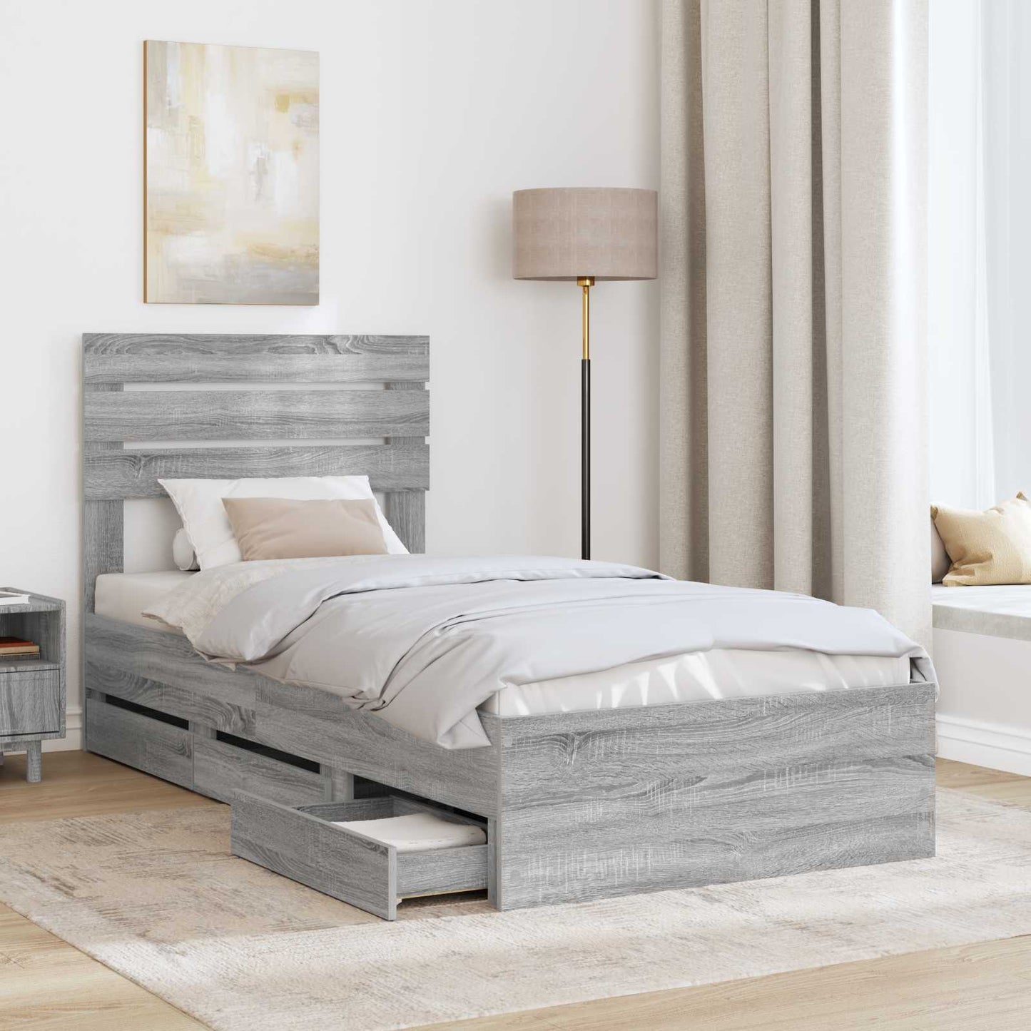 vidaXL Σκελετός Κρεβατιού Γκρίζο Σονομα 90 x 190 cm Μηχανήματος Ξύλο