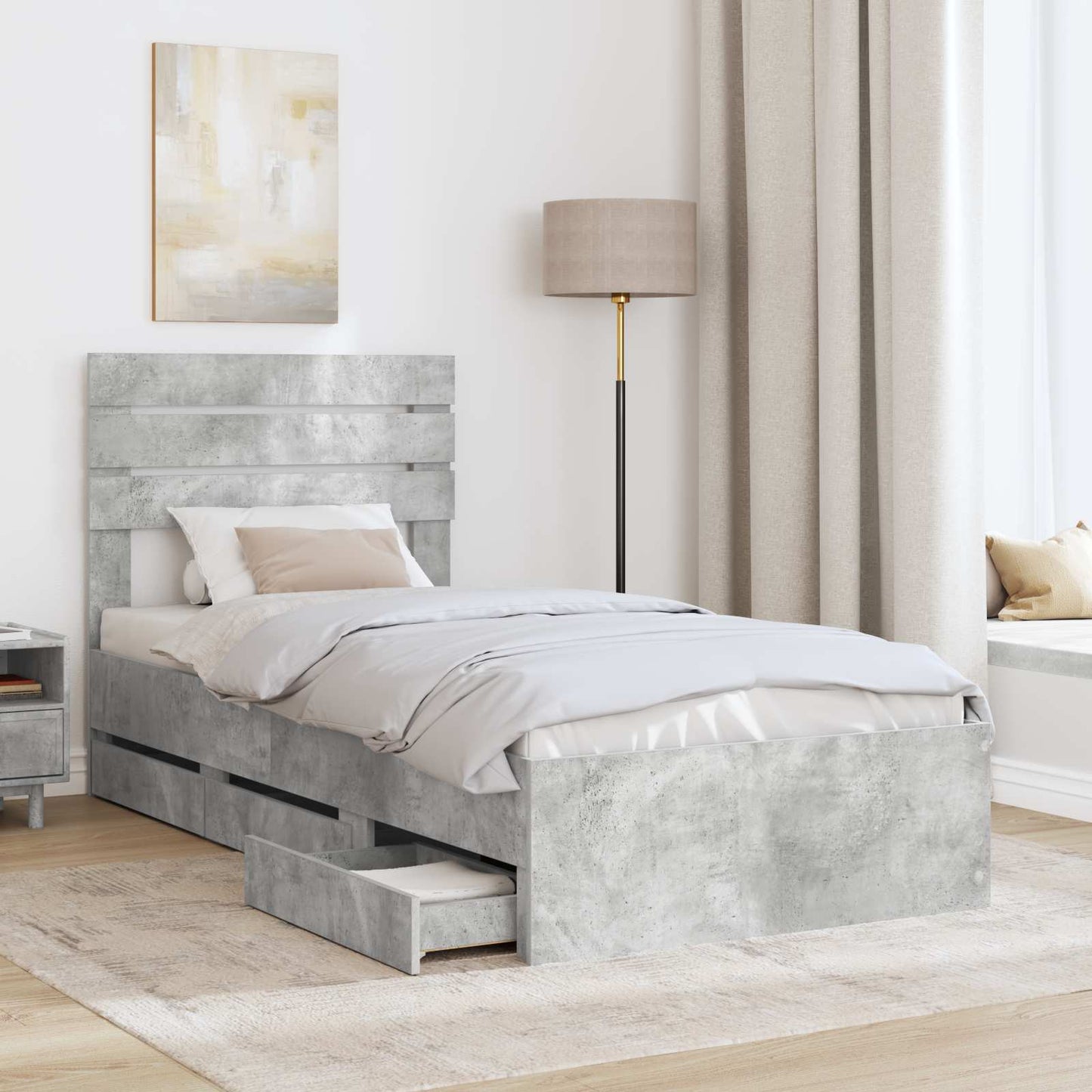 vidaXL Σκελετός Κρεβατιού Σκυρόδεμα Γκρι 75 x 190 cm Μηχανήματος Ξύλο