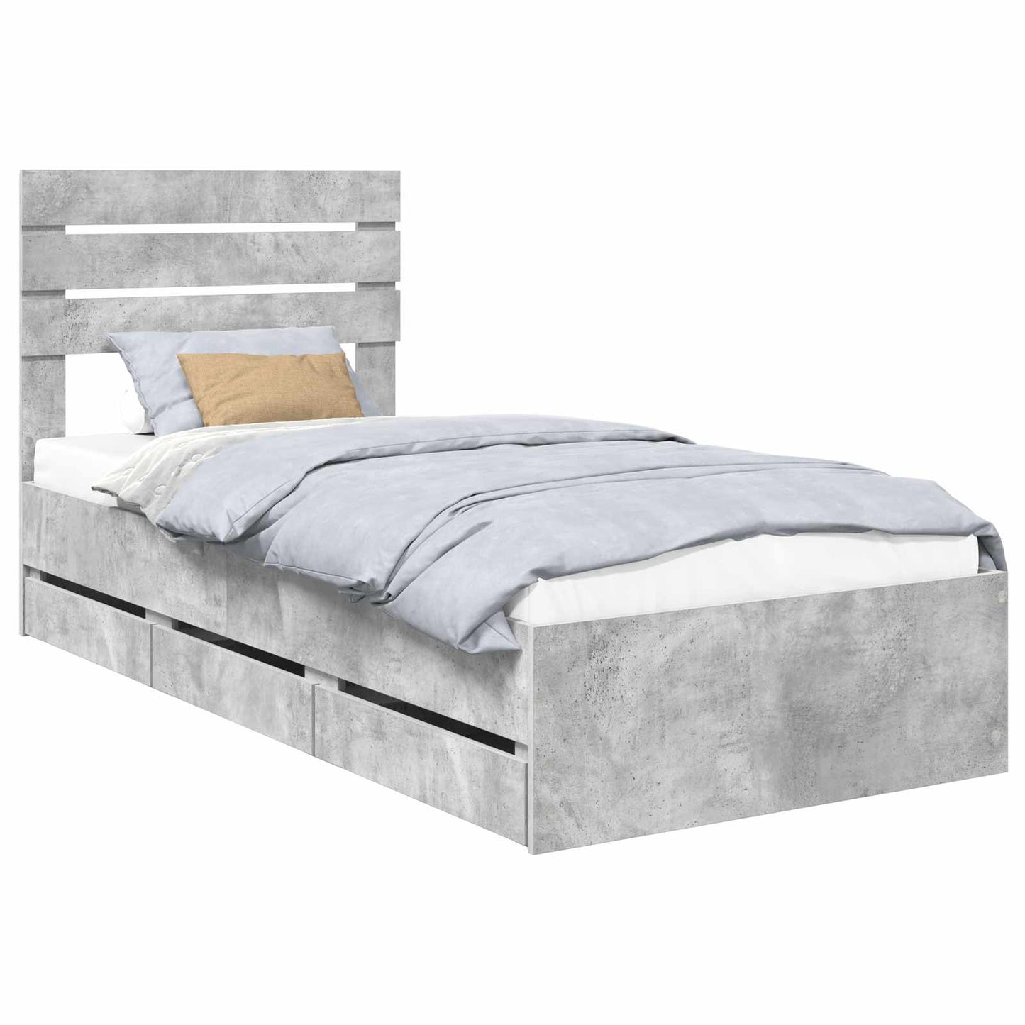 vidaXL Σκελετός Κρεβατιού Σκυρόδεμα Γκρι 75 x 190 cm Μηχανήματος Ξύλο
