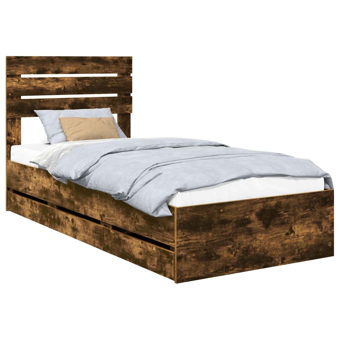 vidaXL Σκελετός Κρεβατιού Καπνιστό Δρύς 75 x 190 cm Μηχανήματος Ξύλο