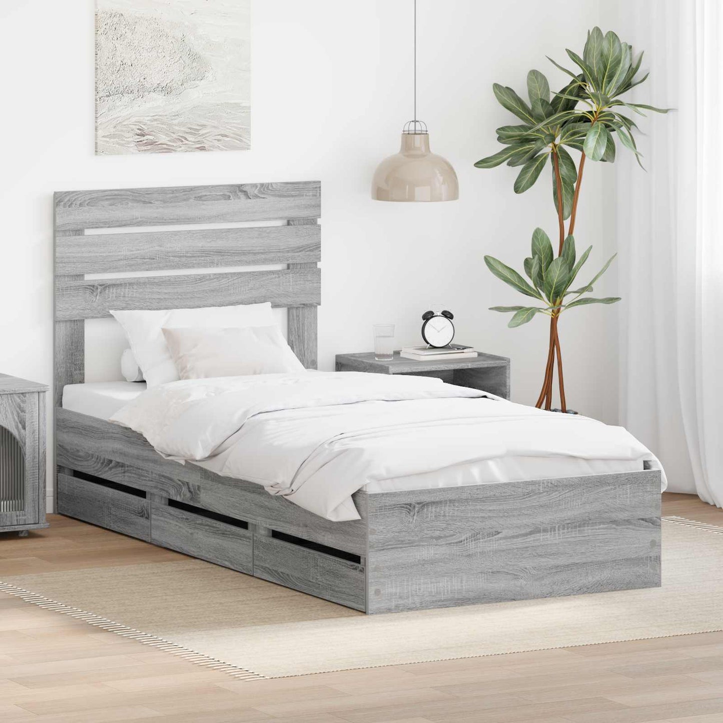 vidaXL Σκελετός Κρεβατιού Γκρίζο Σονομα 75 x 190 cm Μηχανήματος Ξύλο