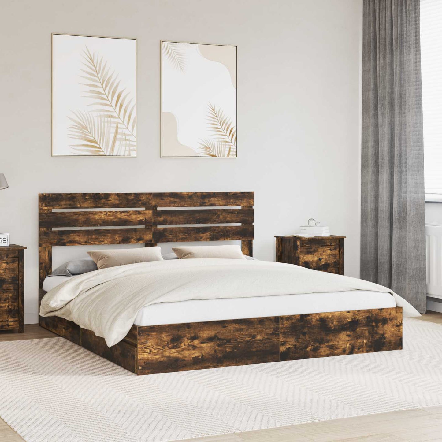 vidaXL Κρεβάτι Αποθήκης Καπνιστό Δρύς 180 x 200 cm Επεξεργασμένο ξύλο