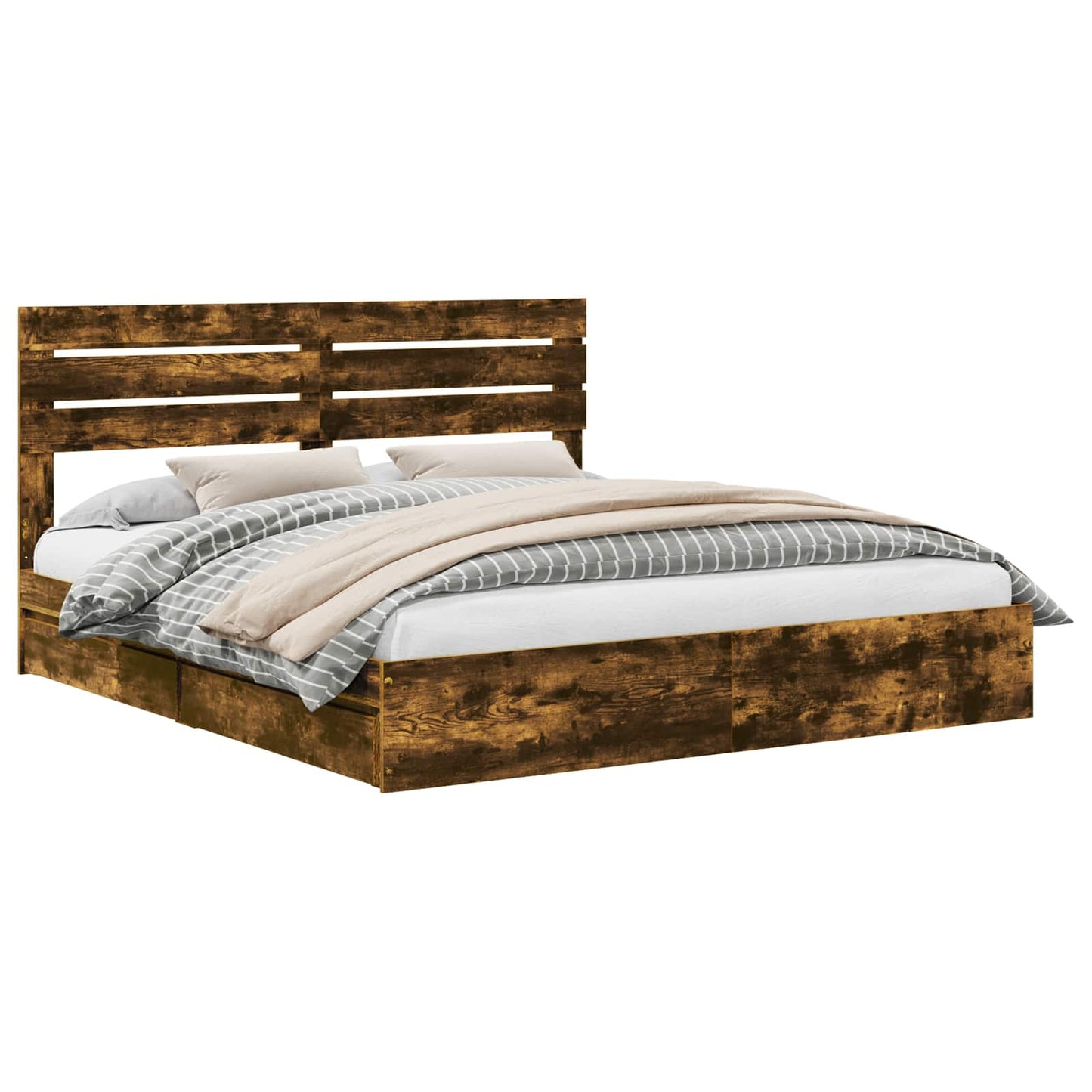 vidaXL Κρεβάτι Αποθήκης Καπνιστό Δρύς 180 x 200 cm Επεξεργασμένο ξύλο