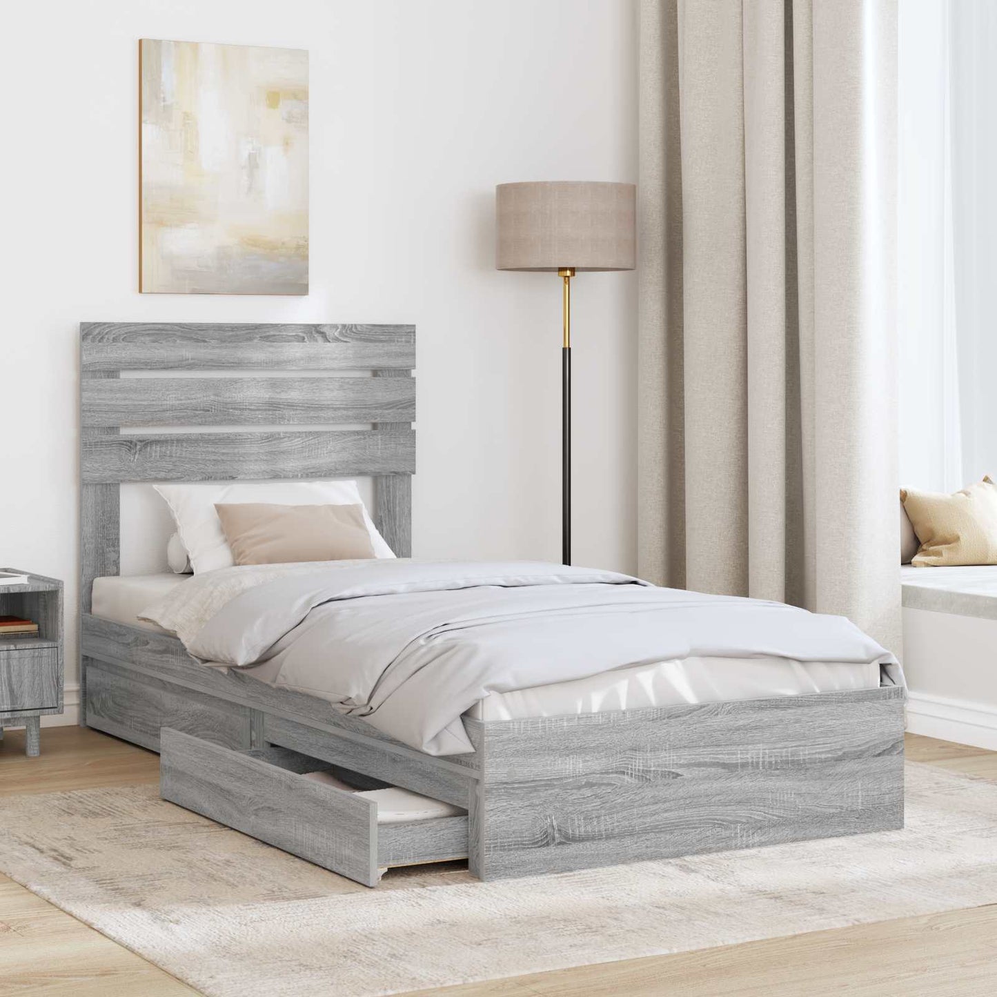 vidaXL Κρεβάτι Αποθήκης Γκρίζο Σονομα 90 x 200 cm Επεξεργασμένο ξύλο