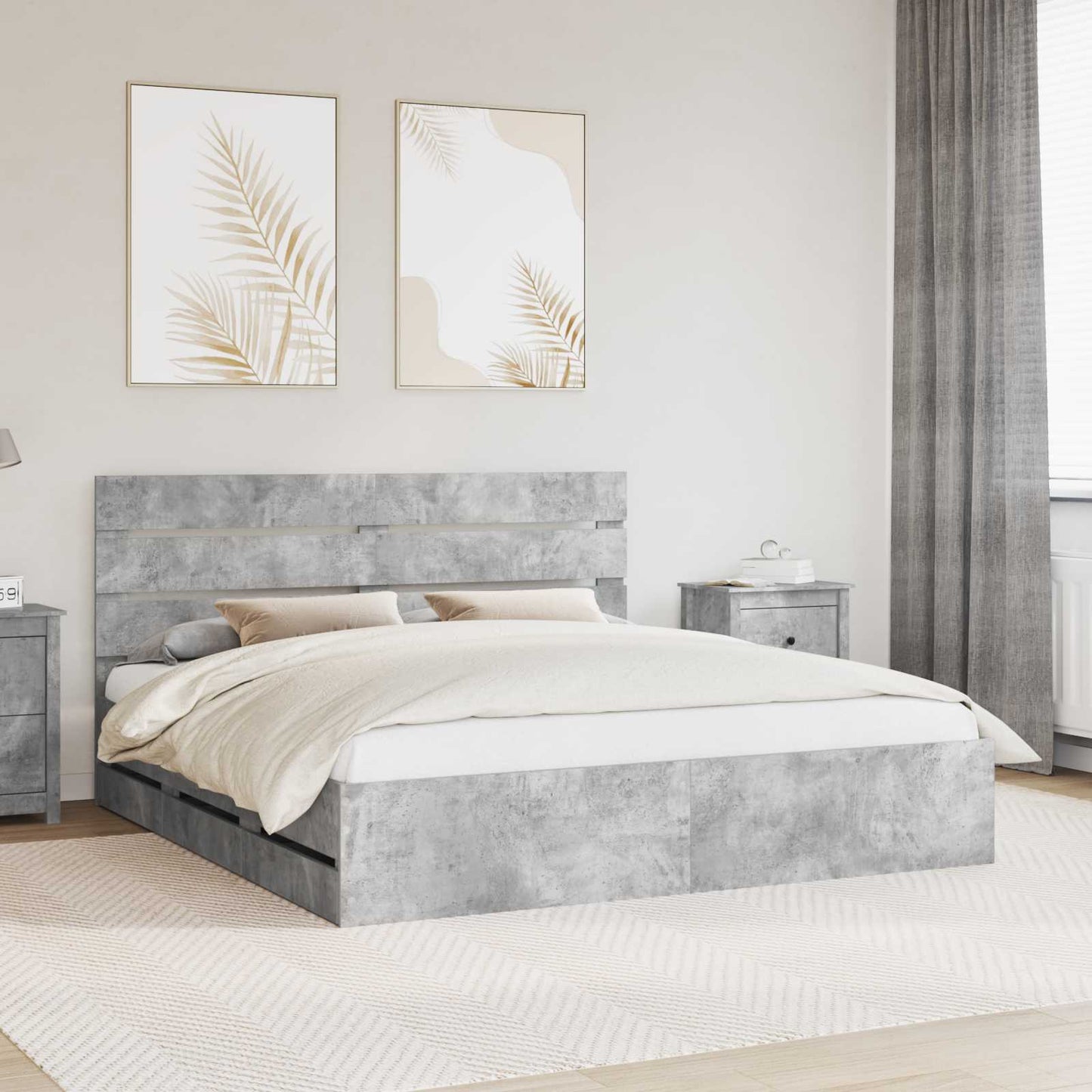 vidaXL Σκελετός Κρεβατιού Σκυρόδεμα Γκρι 180 x 200 cm Μηχανήματος Ξύλο