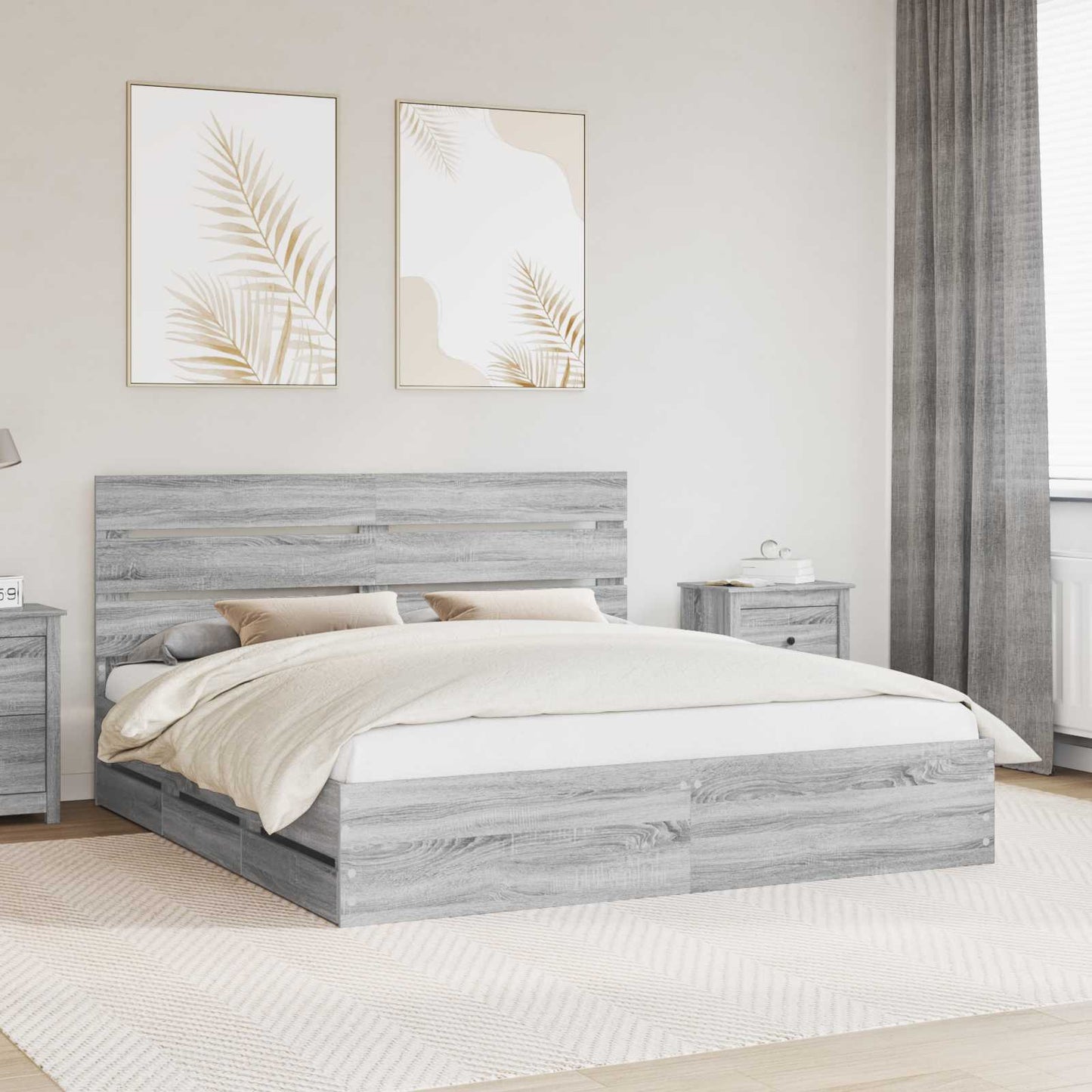 vidaXL Σκελετός Κρεβατιού Γκρίζο Σονομα 180 x 200 cm Μηχανήματος Ξύλο