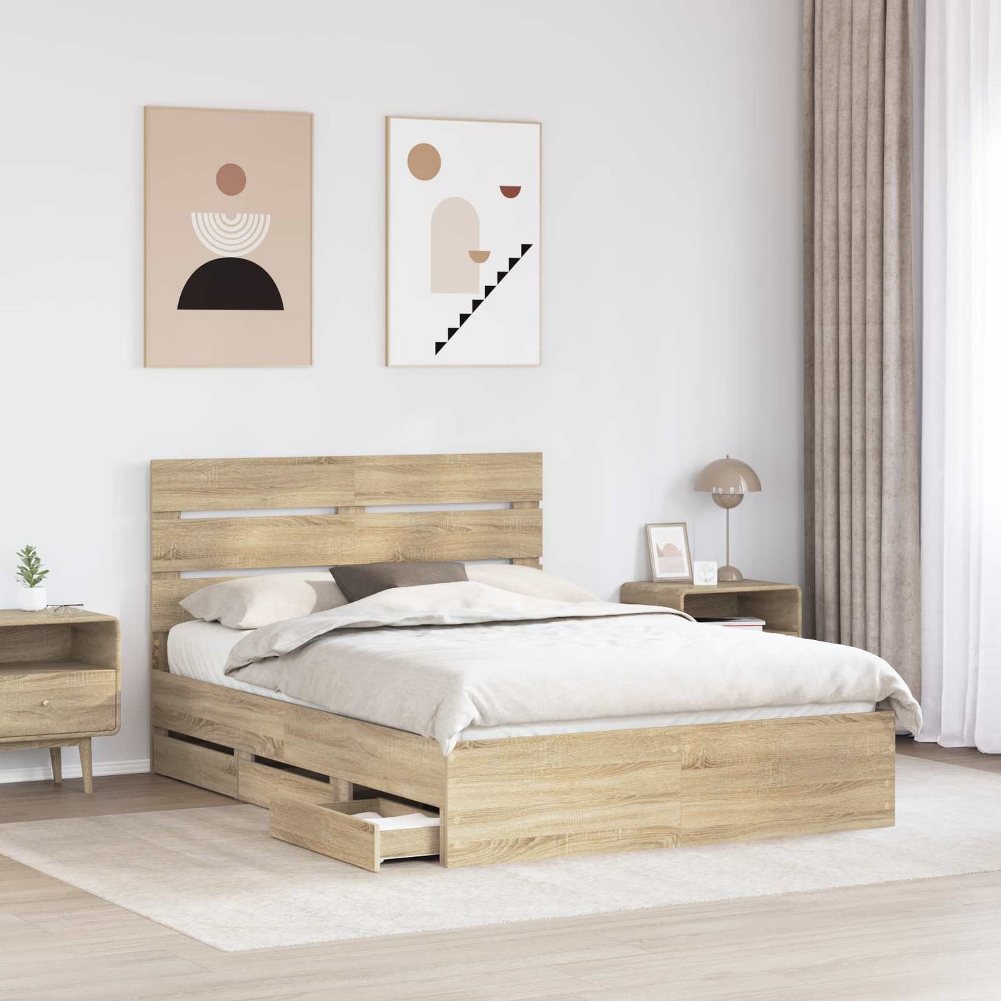 vidaXL Σκελετός Κρεβατιού Δρύς Sonoma 150 x 200 cm Μηχανήματος Ξύλο