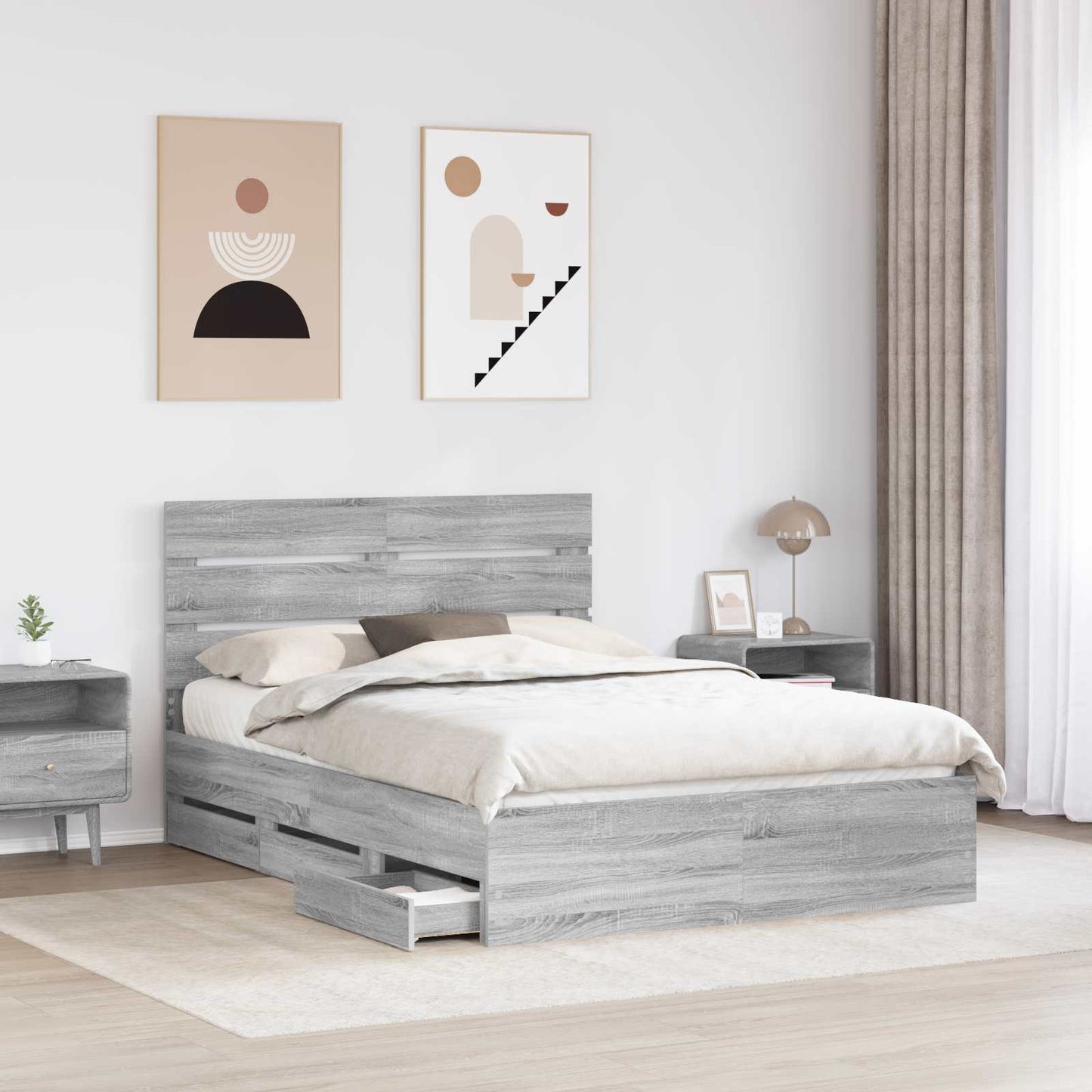 vidaXL Σκελετός Κρεβατιού Γκρίζο Σονομα 150 x 200 cm Μηχανήματος Ξύλο