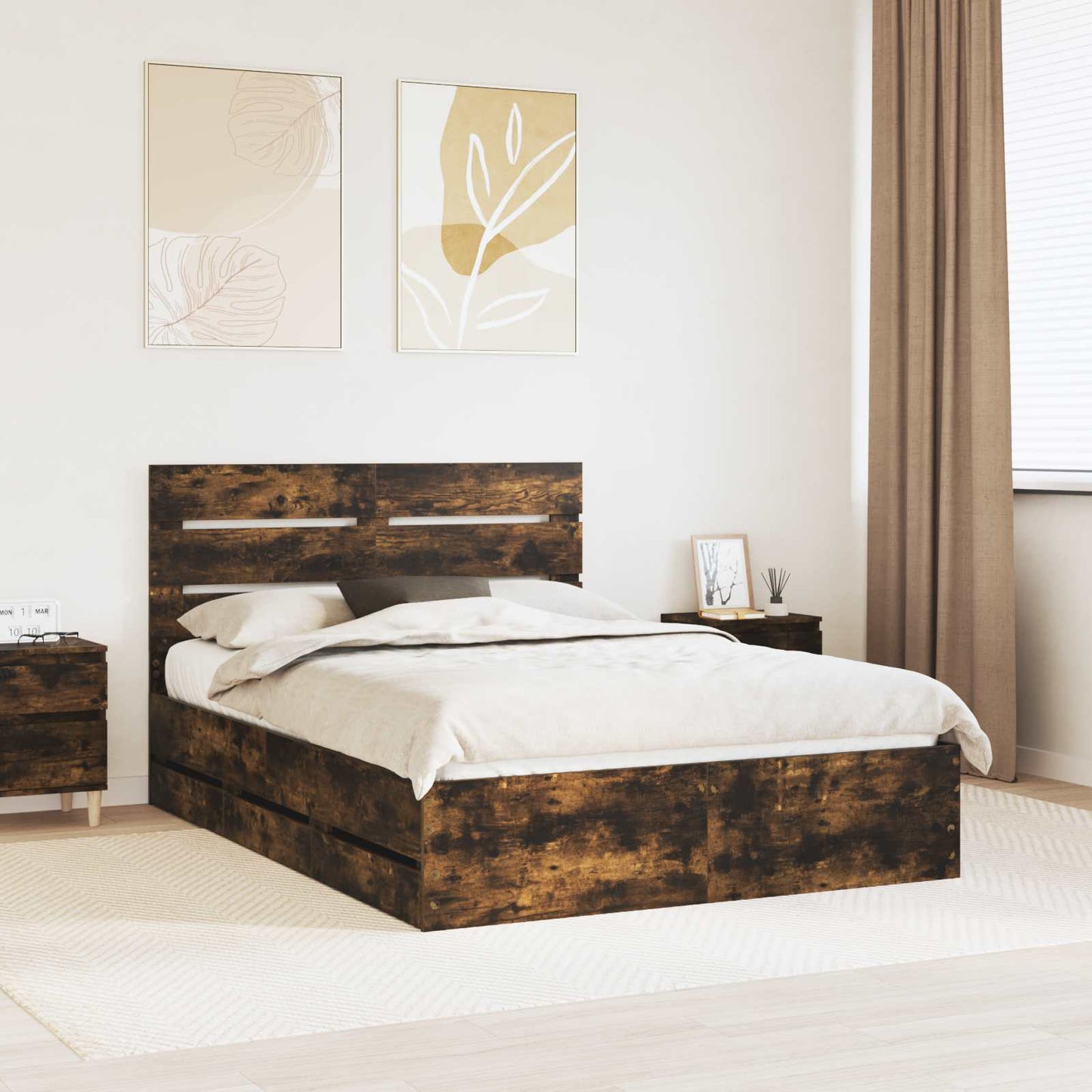 vidaXL Σκελετός Κρεβατιού Καπνιστό Δρύς 140 x 200 cm Μηχανήματος Ξύλο