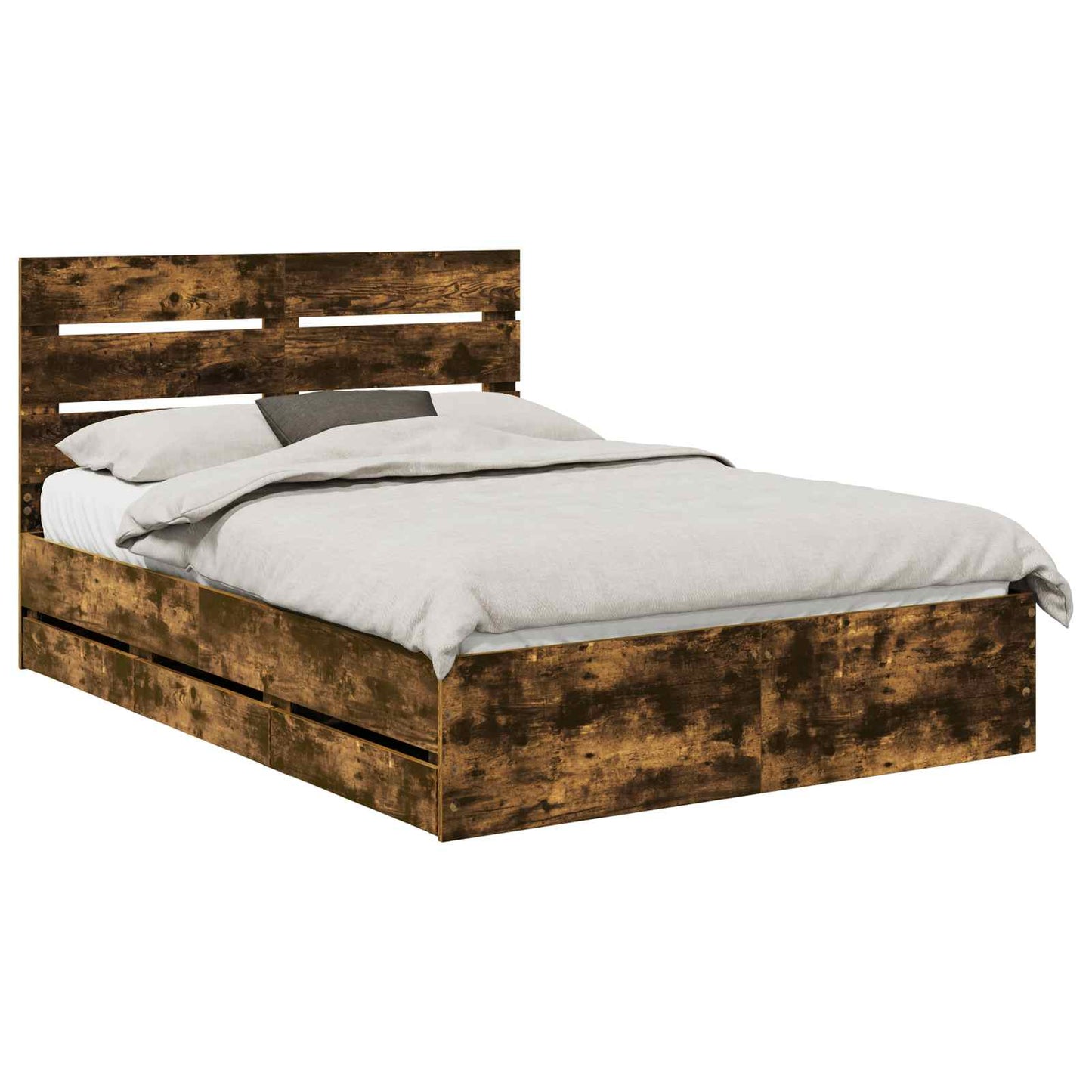 vidaXL Σκελετός Κρεβατιού Καπνιστό Δρύς 140 x 190 cm Μηχανήματος Ξύλο