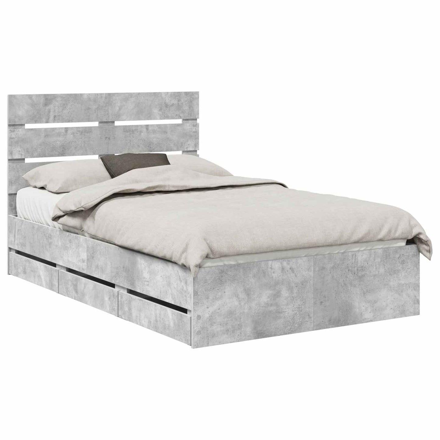 vidaXL Σκελετός Κρεβατιού Σκυρόδεμα Γκρι 135 x 190 cm Μηχανήματος Ξύλο