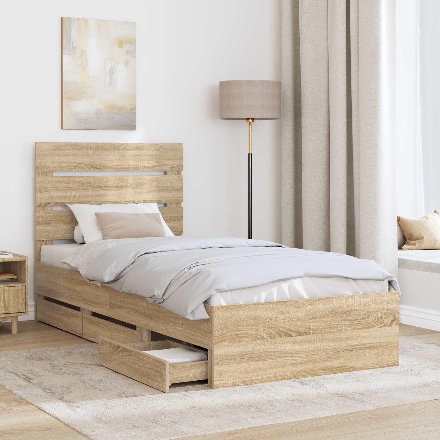 vidaXL Σκελετός Κρεβατιού Δρύς Sonoma 100 x 200 cm Μηχανήματος Ξύλο