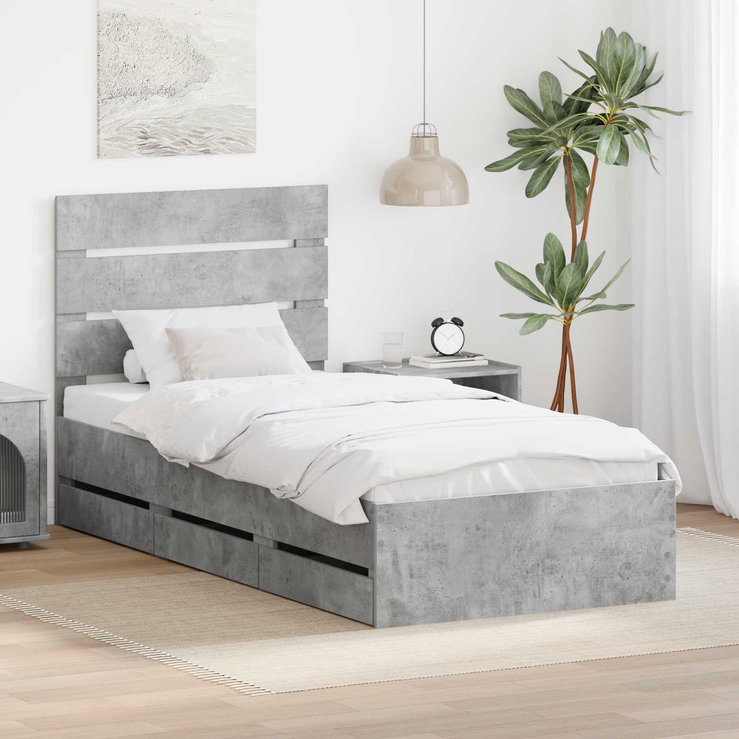 vidaXL Σκελετός Κρεβατιού Σκυρόδεμα Γκρι 90 x 200 cm Μηχανήματος Ξύλο