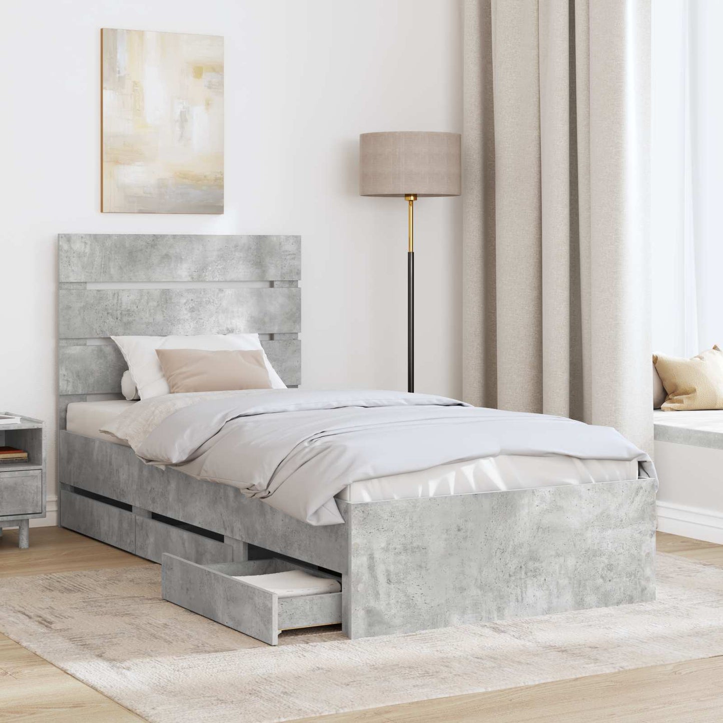 vidaXL Σκελετός Κρεβατιού Σκυρόδεμα Γκρι 90 x 200 cm Μηχανήματος Ξύλο