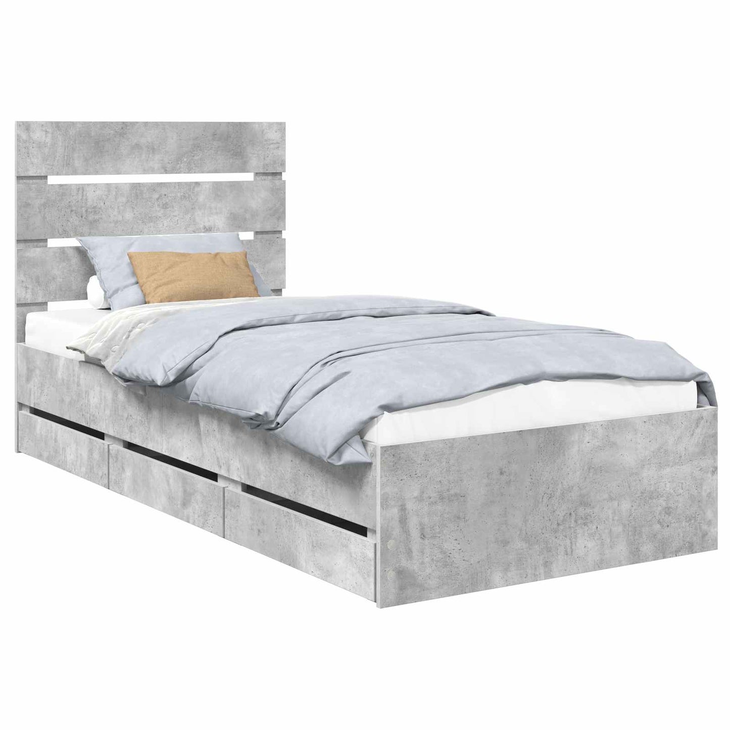 vidaXL Σκελετός Κρεβατιού Σκυρόδεμα Γκρι 90 x 200 cm Μηχανήματος Ξύλο