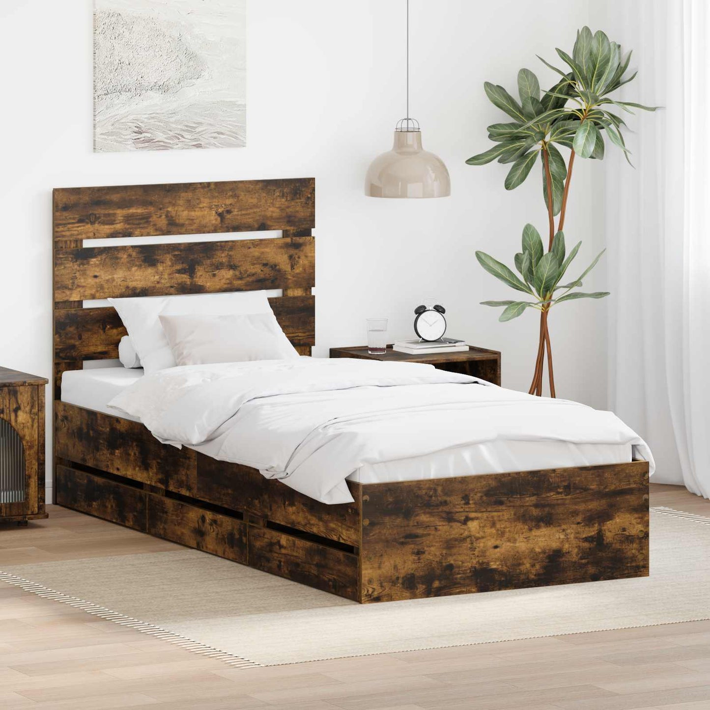 vidaXL Σκελετός Κρεβατιού Καπνιστό Δρύς 90 x 190 cm Μηχανήματος Ξύλο