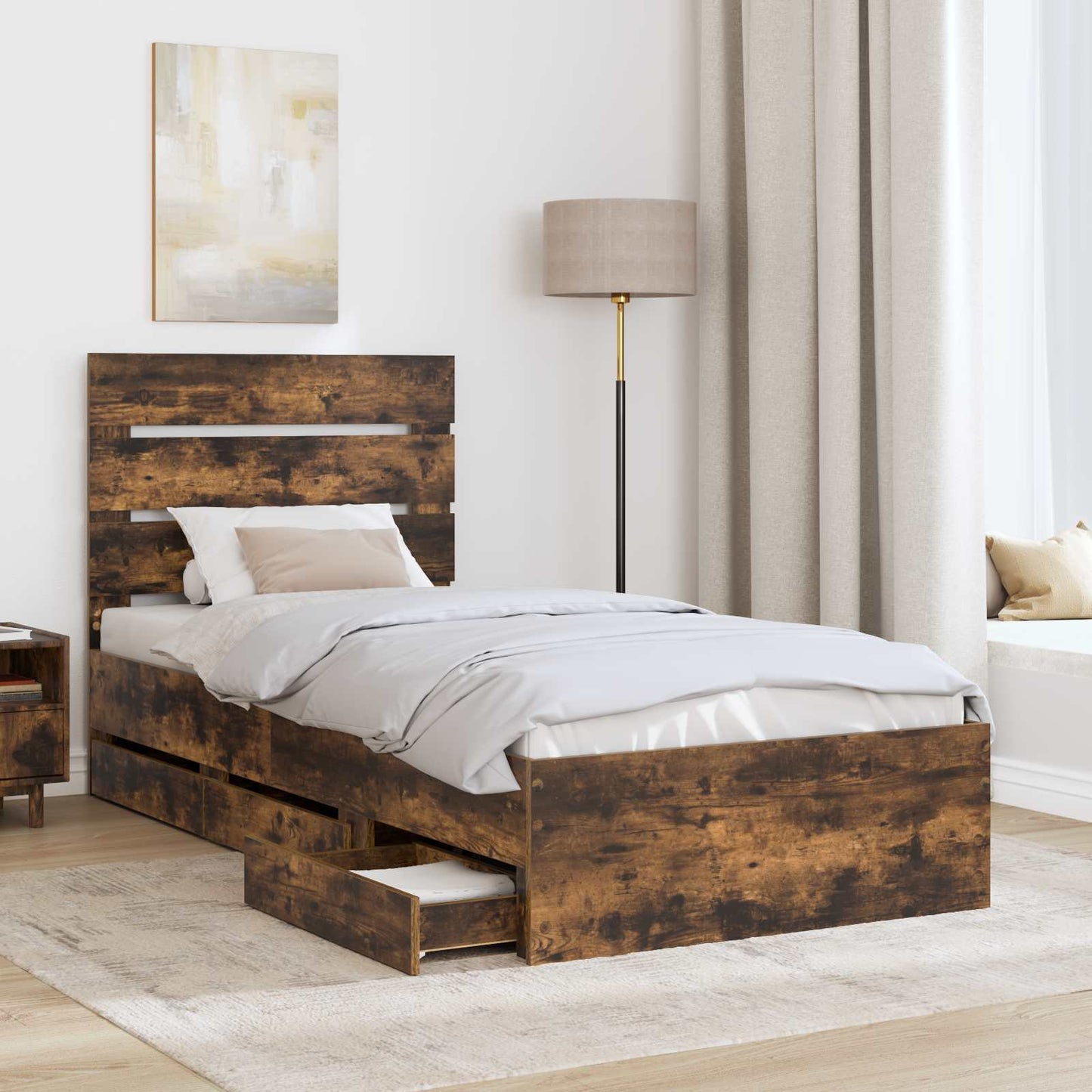 vidaXL Σκελετός Κρεβατιού Καπνιστό Δρύς 90 x 190 cm Μηχανήματος Ξύλο