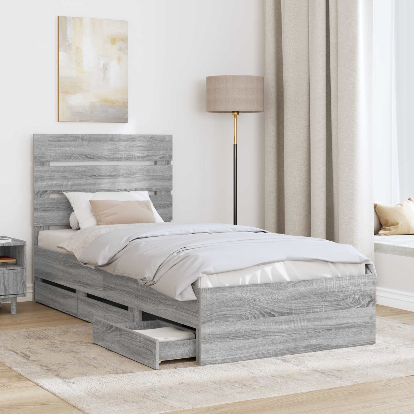 vidaXL Σκελετός Κρεβατιού Γκρίζο Σονομα 90 x 190 cm Μηχανήματος Ξύλο