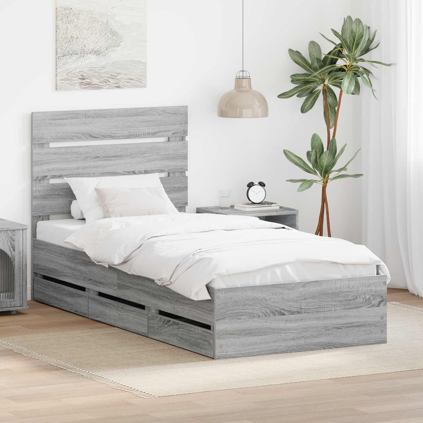 vidaXL Σκελετός Κρεβατιού Γκρίζο Σονομα 75 x 190 cm Μηχανήματος Ξύλο