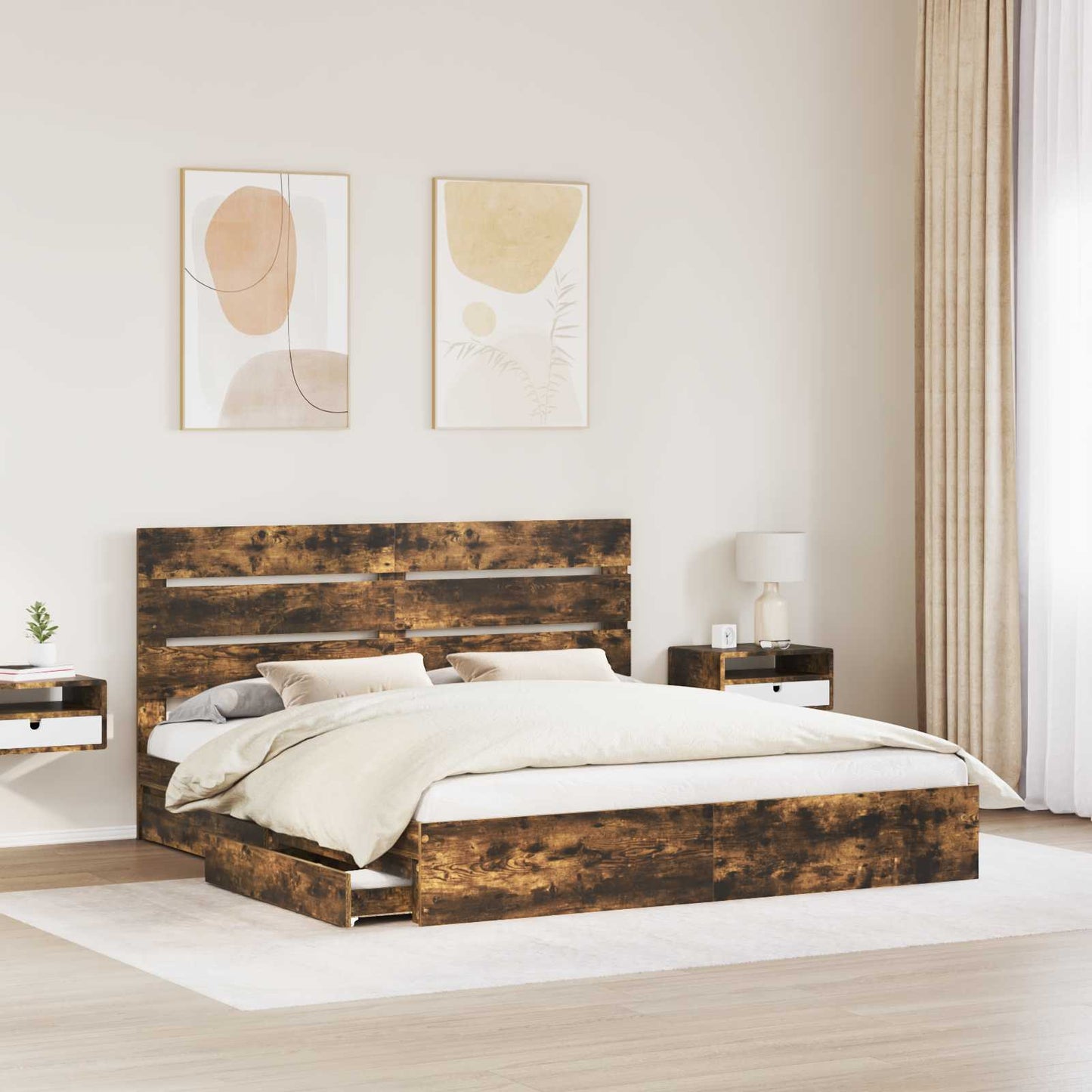 vidaXL Κρεβάτι Αποθήκης Καπνιστό Δρύς 180 x 200 cm Επεξεργασμένο ξύλο