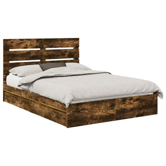 vidaXL Κρεβάτι Αποθήκης Καπνιστό Δρύς 140 x 200 cm Επεξεργασμένο ξύλο