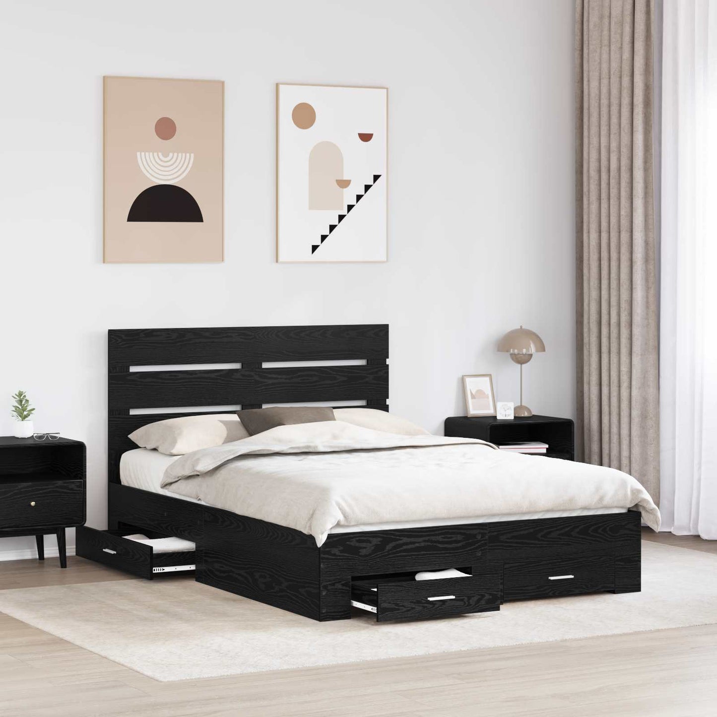 vidaXL Σκελετός Κρεβατιού Μαύρη Οξυά 160 x 200 cm Επεξεργασμένο ξύλο