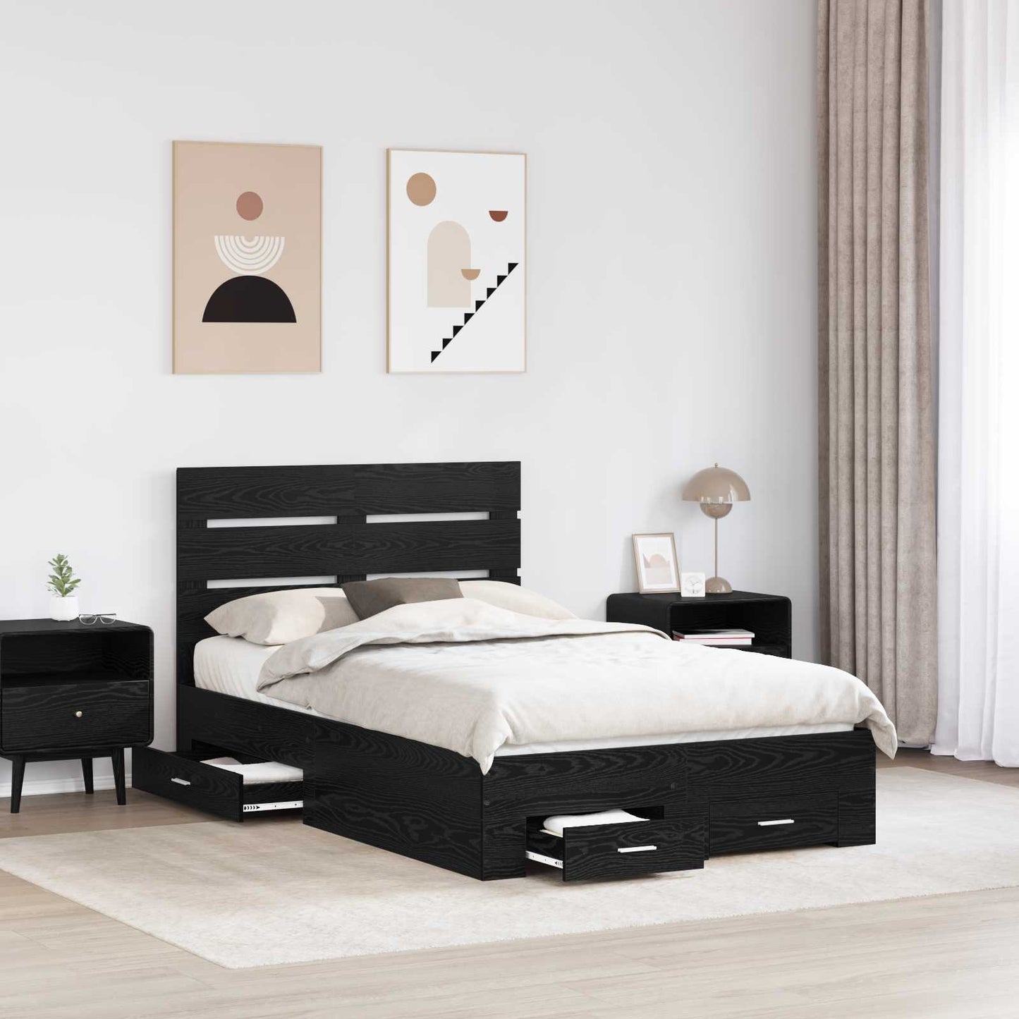 vidaXL Σκελετός Κρεβατιού Μαύρη Οξυά 135 x 190 cm Επεξεργασμένο ξύλο