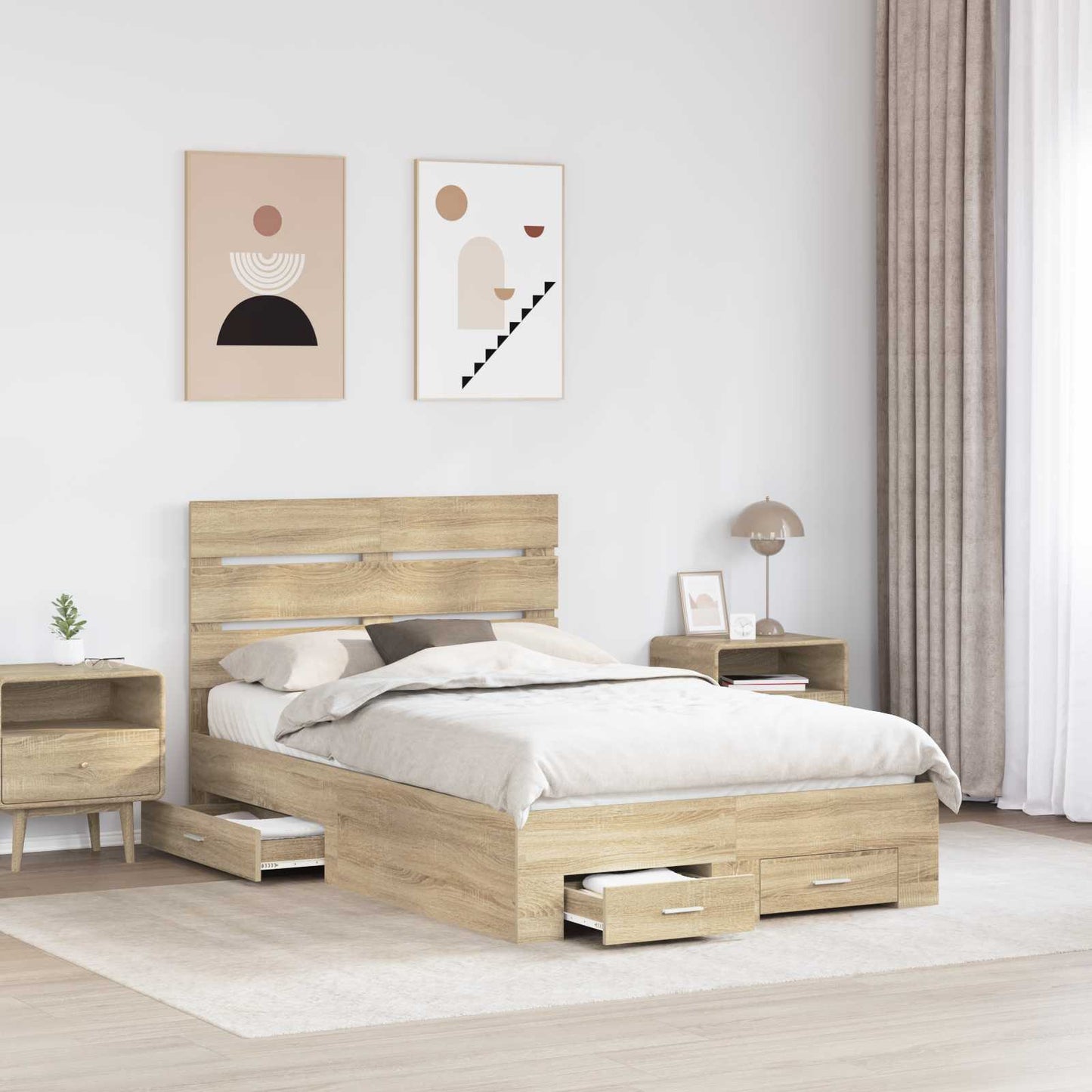 vidaXL Σκελετός Κρεβατιού Δρύς Sonoma 135 x 190 cm Επεξεργασμένο ξύλο